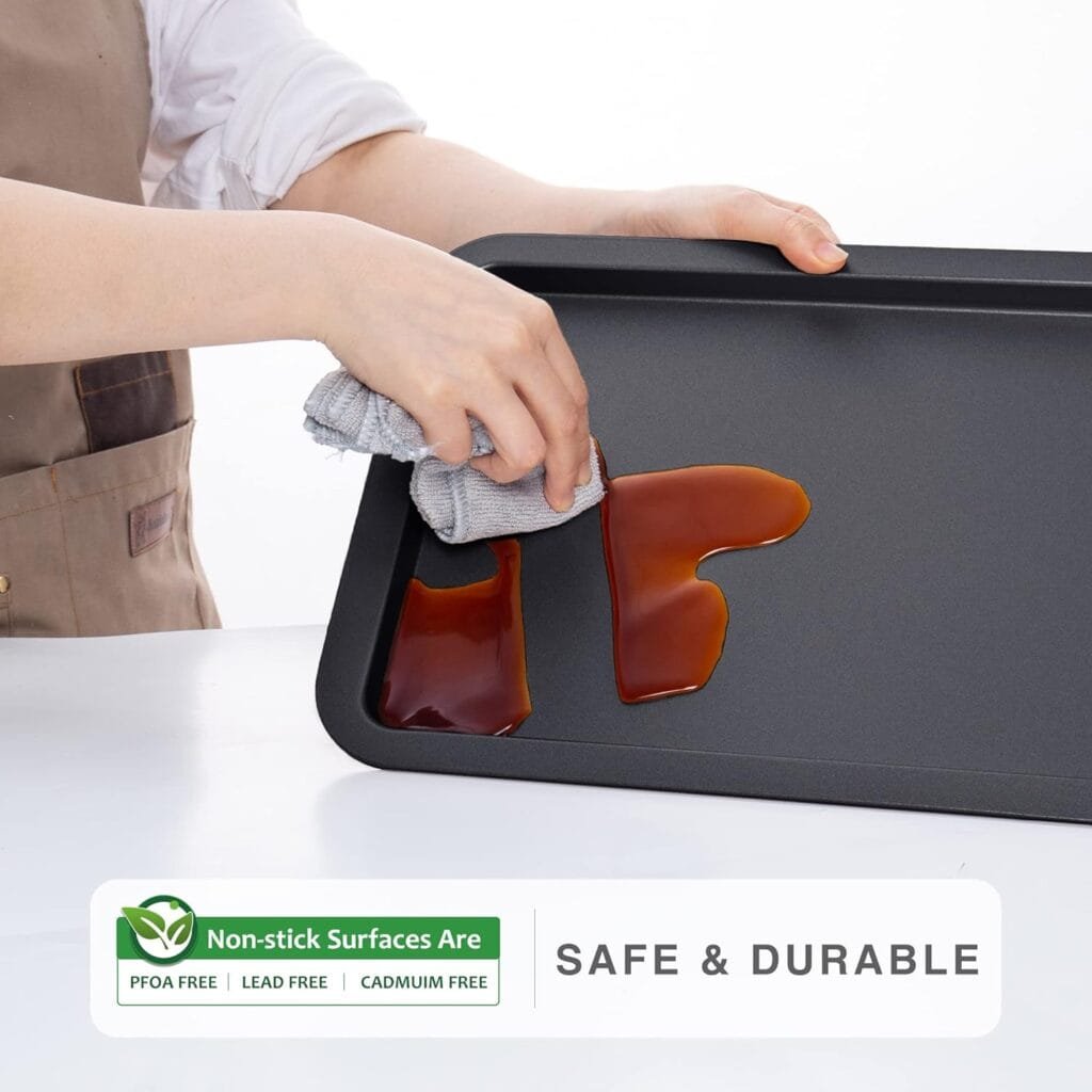 HONGBAKE Baking Sheet Pan Set, Cookie Sheet for Oven, Nonstick Bakeware Sets with Wider Grips, 3 Pack Half/Jelly Roll/Quarter Baking Tray, Premium, Dishwasher Safe - Dark Grey