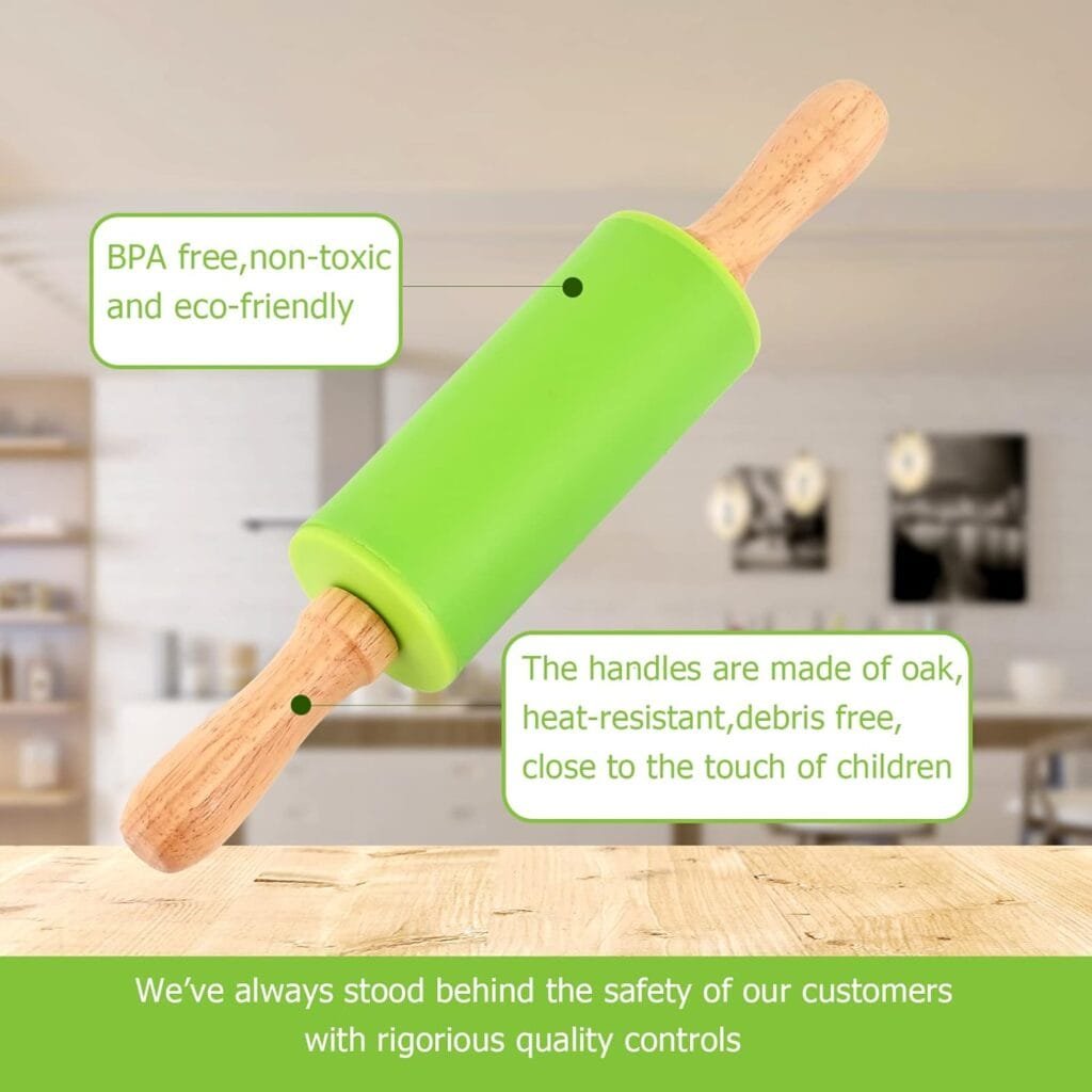 HONGLIDA 15-inch Silicone Rolling Pin for Baking, Stainless Steel Roller, Non-stick Surface and Comfortable Wood Handles