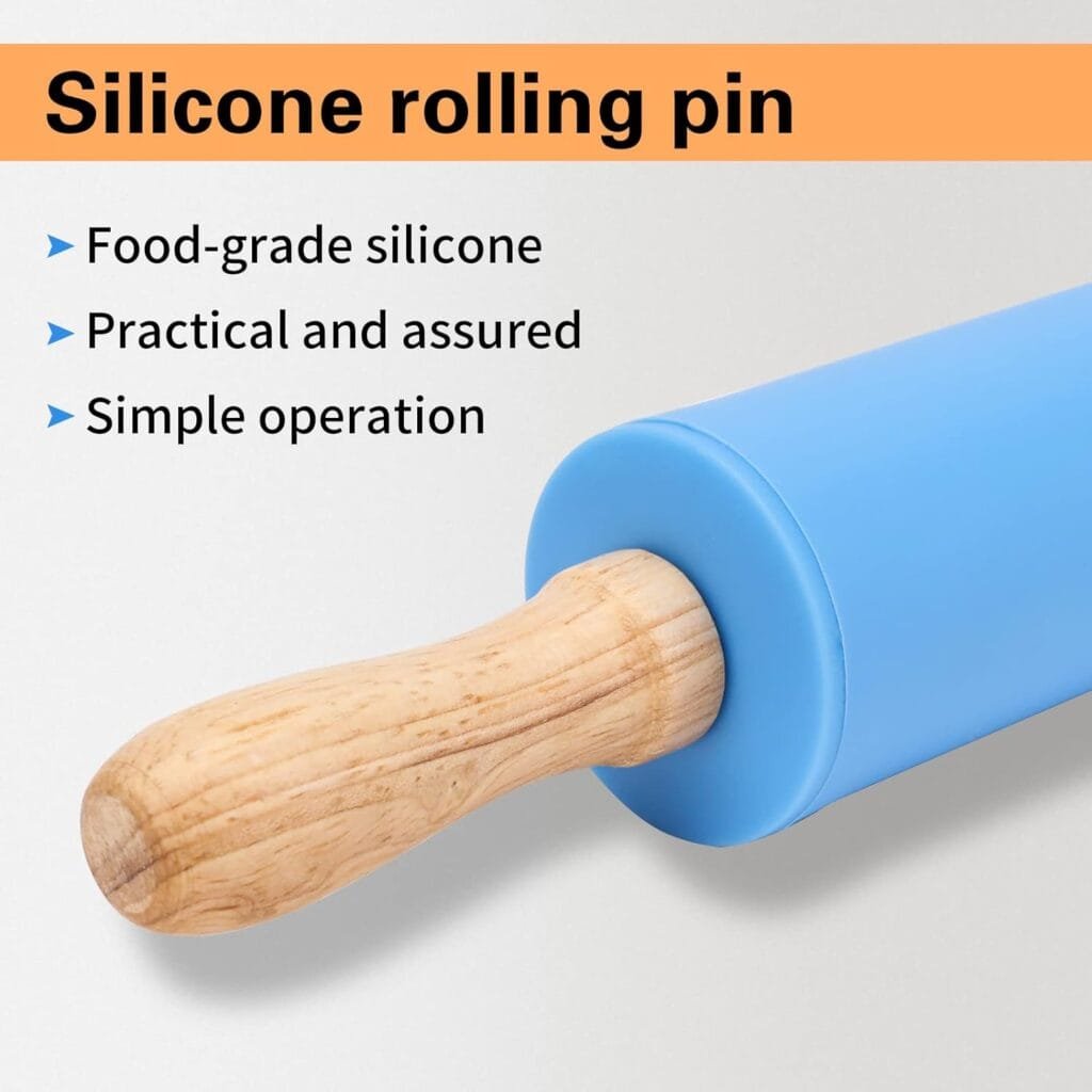 HONGLIDA 15-inch Silicone Rolling Pin for Baking, Stainless Steel Roller, Non-stick Surface and Comfortable Wood Handles