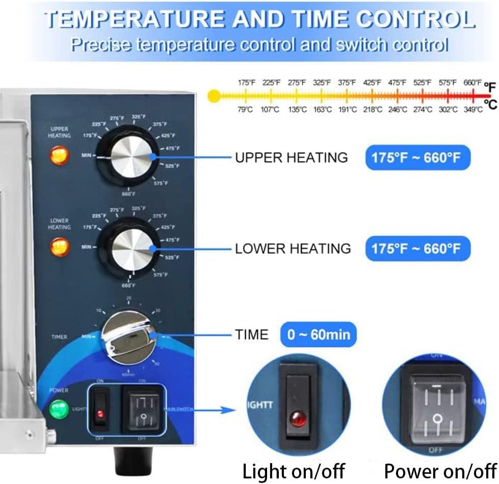 HOOCOO Electric Pizza Oven Indoor Commercial Pizza Oven with Pizza Stone And 60-minitue Timer, Adjustable Temperature (175℉-660℉）Indoor Stainless Steel Commercial Pizza Maker,120V 1800W