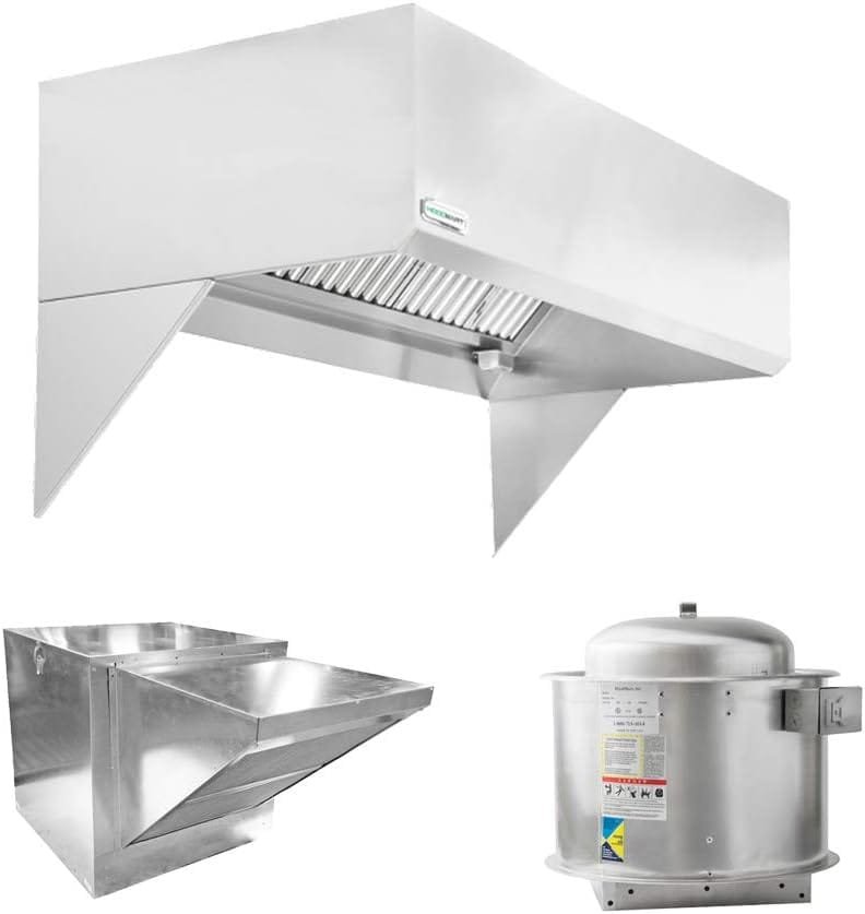 HOODMART 10 Restaurant Hood System with Makeup Air | Includes Exhaust Fan, Supply Fan, Equipment Accessories | Heavy Duty Stainless Steel Commercial Kitchen Equipment HOODMART 10 Restaurant Hood System with Makeup Air | Includes Exhaust Fan, Supply Fan, Equipment Accessories | Heavy Duty Stainless Steel Commercial Kitchen Equipment