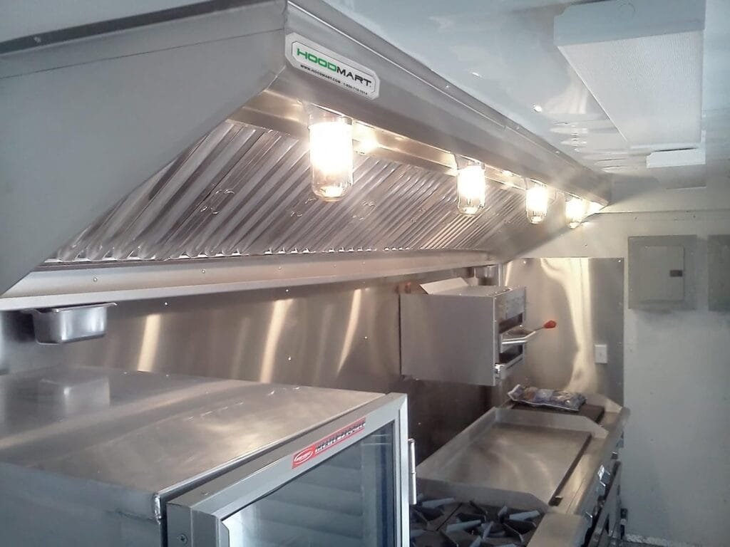 HOODMART 5’ Concession Trailer Hood for Food Truck | Commercial Range Hood with Baffle Style Filters and Grease Cup | Stainless Steel Kitchen Equipment for Food Concession HOODMART 5’ Concession Trailer Hood for Food Truck | Commercial Range Hood with Baffle Style Filters and Grease Cup | Stainless Steel Kitchen Equipment for Food Concession