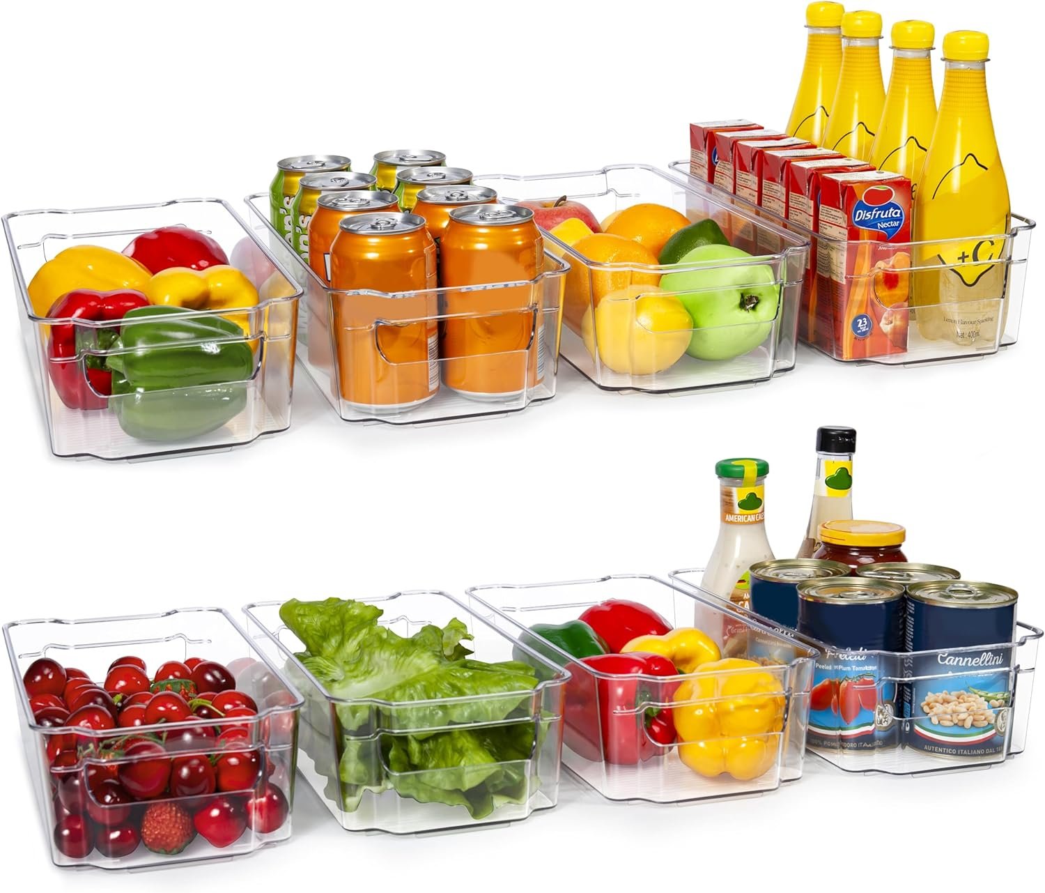 HOOJO Refrigerator Organizer Bins - 8pcs Clear Plastic Bins For Fridge, Freezer, Kitchen Cabinet, Pantry Organization, BPA Free Fridge Organizer, 12.5 Long, Clear