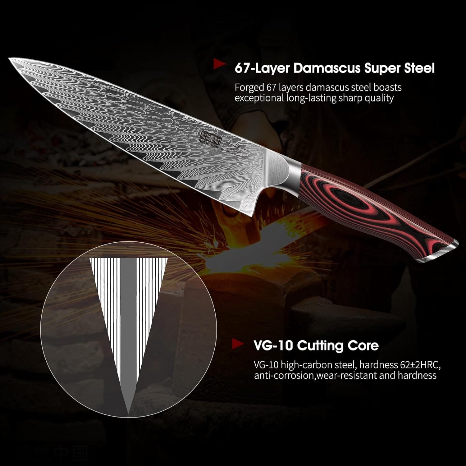 HOSHANHO 8 Inch Damascus Chef Knife, Professional VG-10 Damascus Super Steel Kitchen Knife, Ultra Sharp Cooking Knife with Ergonomic G10 Handle HOSHANHO 8 Inch Damascus Chef Knife, Professional VG-10 Damascus Super Steel Kitchen Knife, Ultra Sharp Cooking Knife with Ergonomic G10 Handle