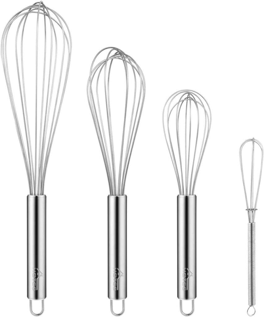 HOTEC 4 Pieces Silcone Whisks Set, Wire Balloon Whisks Egg Beater, Non-slip Handle Whisk for Non-stick Cookware Perfect for Cooking, Stirring, Beating and Blending (Multicolor) HOTEC 4 Pieces Silcone Whisks Set, Wire Balloon Whisks Egg Beater, Non-slip Handle Whisk for Non-stick Cookware Perfect for Cooking, Stirring, Beating and Blending (Multicolor)