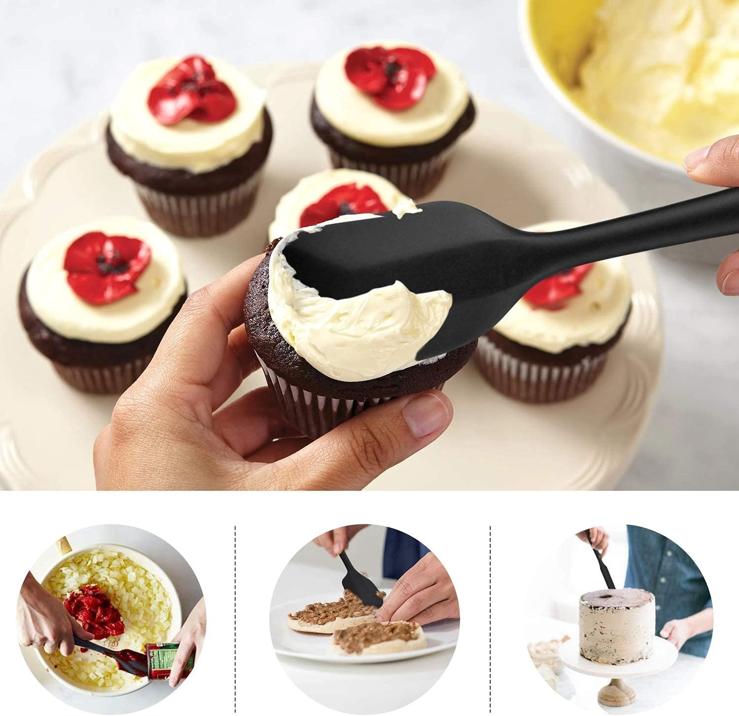 HOTEC Food Grade Silicone Rubber Spatula Set for Kitchen Baking, Cooking, and Mixing High Heat Resistant Non Stick Dishwasher Safe BPA-Free Black Set of 5 HOTEC Food Grade Silicone Rubber Spatula Set for Kitchen Baking, Cooking, and Mixing High Heat Resistant Non Stick Dishwasher Safe BPA-Free Black Set of 5