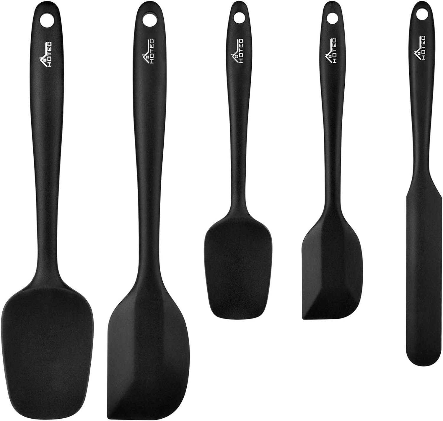 HOTEC Food Grade Silicone Rubber Spatula Set for Kitchen Baking, Cooking, and Mixing High Heat Resistant Non Stick Dishwasher Safe BPA-Free Black Set of 5 HOTEC Food Grade Silicone Rubber Spatula Set for Kitchen Baking, Cooking, and Mixing High Heat Resistant Non Stick Dishwasher Safe BPA-Free Black Set of 5