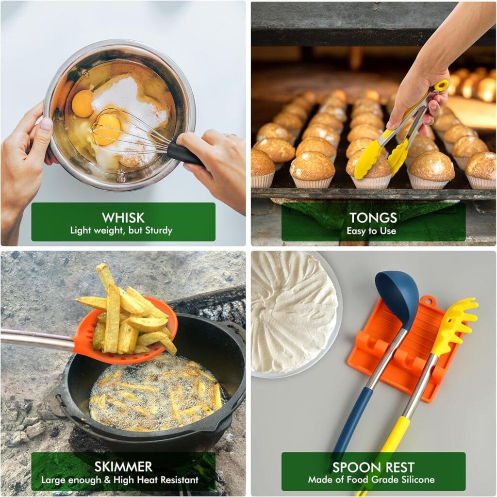 HOTEC Heat Resistant Silicone Kitchen Utensils, Cooking Utensil Set, Spatula Set, BPA Free, Kitchen Gadgets, with Stainless Steel Utensils Holder, Dishwasher Safe, 14pcs Multicolor HOTEC Heat Resistant Silicone Kitchen Utensils, Cooking Utensil Set, Spatula Set, BPA Free, Kitchen Gadgets, with Stainless Steel Utensils Holder, Dishwasher Safe, 14pcs Multicolor