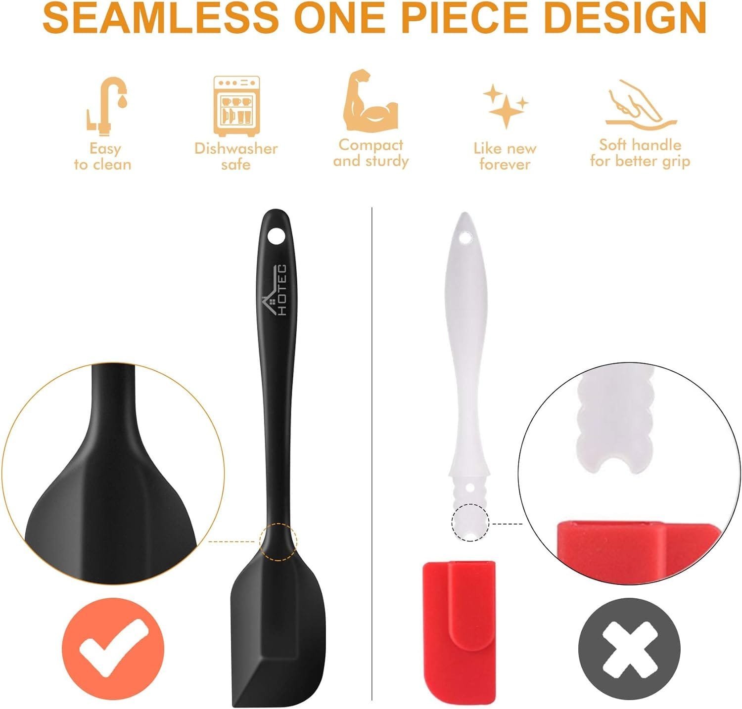 HOTEC Silicone Spatula Set Kitchen Utensils for Baking Cooking Mixing Heat Resistant Non Stick Cookware Food Grade BPA Free Dishwasher Safe (Multi-Color) Set of 9