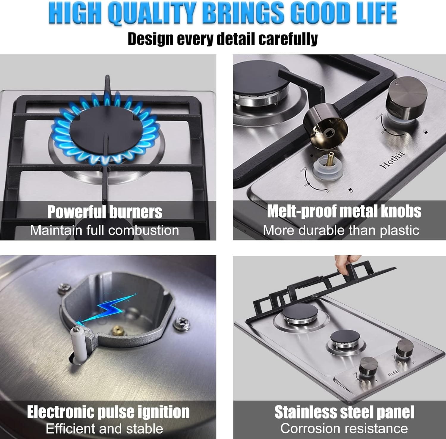 Hothit Propane Gas Cooktop 30 Inch, 5 Burner Built-in Stainless Steel Gas Stove Top, LPG/NG Dual Fuel Auto Ignition Gas Hob, Include Gas Pressure Regulator(L30×W20)