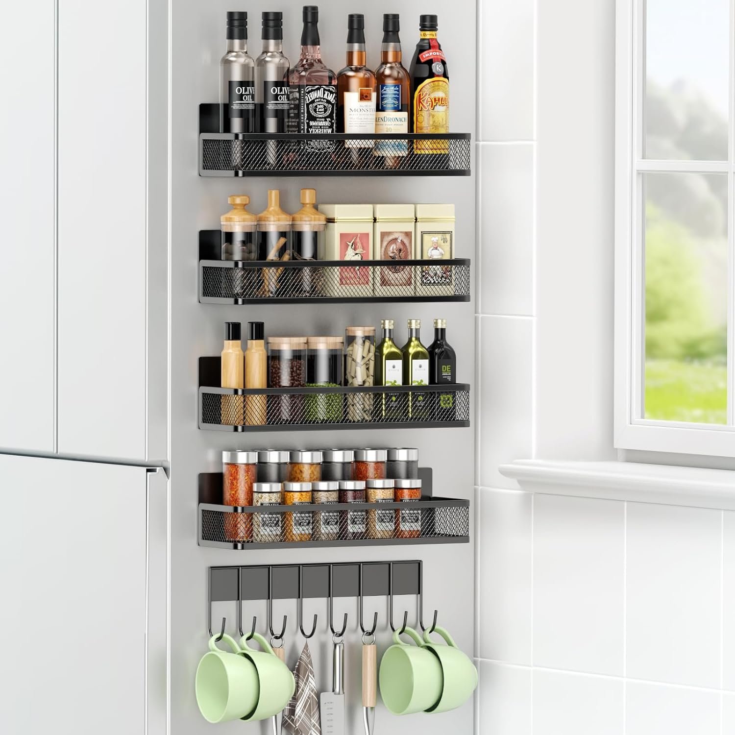 Housmile Magnetic Spice Rack, Magnetic Spice Racks for Refrigerator 5 Pack Moveable, Metal Pantry Organization and Storage, Heavy-Duty Back of Door Spice Rack for Kitchen, Black Housmile Magnetic Spice Rack, Magnetic Spice Racks for Refrigerator 5 Pack Moveable, Metal Pantry Organization and Storage, Heavy-Duty Back of Door Spice Rack for Kitchen, Black