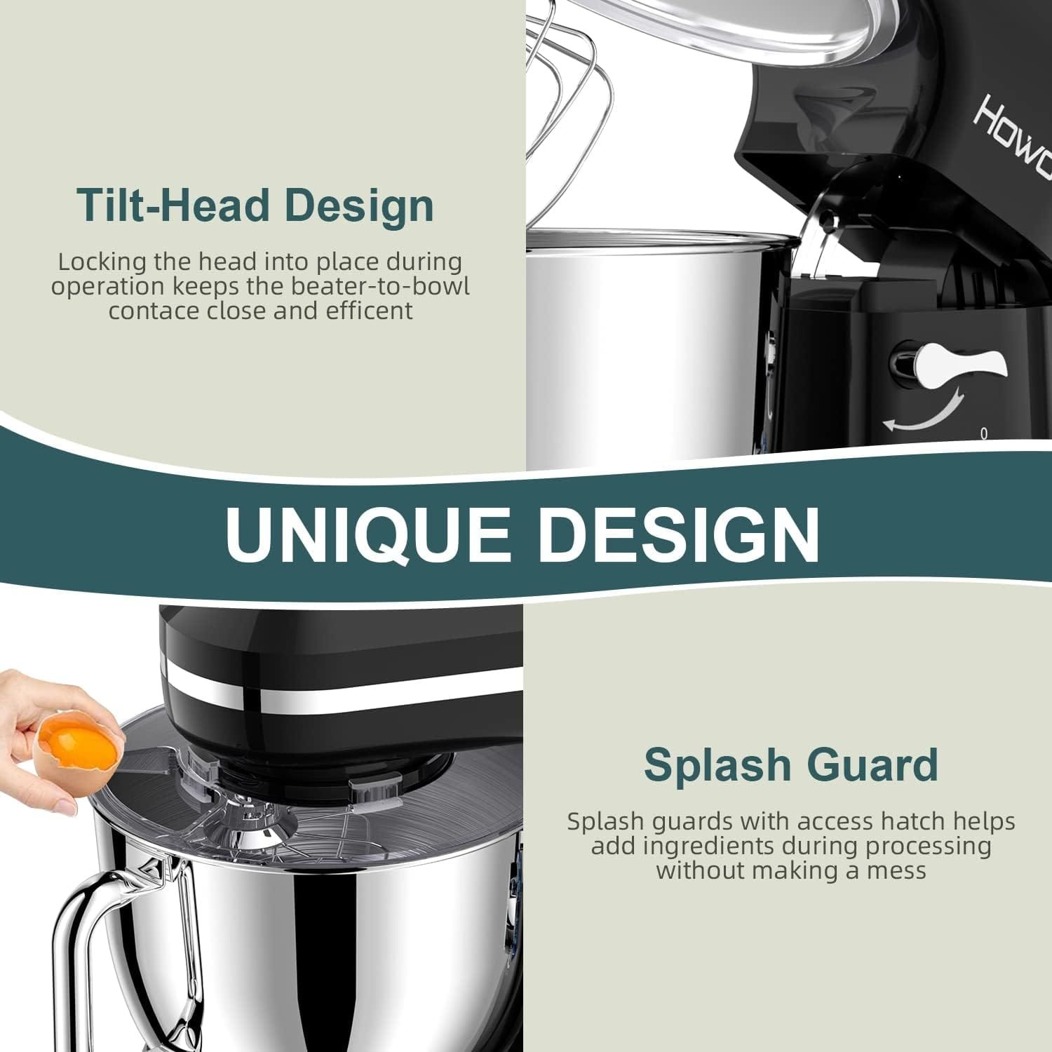 Howork Electric Stand Mixer,10+p Speeds With 6.5QT Stainless Steel Bowl,Dough Hook, Wire Whip  Beater,for Most Home Cooks,Silver Howork Electric Stand Mixer,10+p Speeds With 6.5QT Stainless Steel Bowl,Dough Hook, Wire Whip  Beater,for Most Home Cooks,Silver