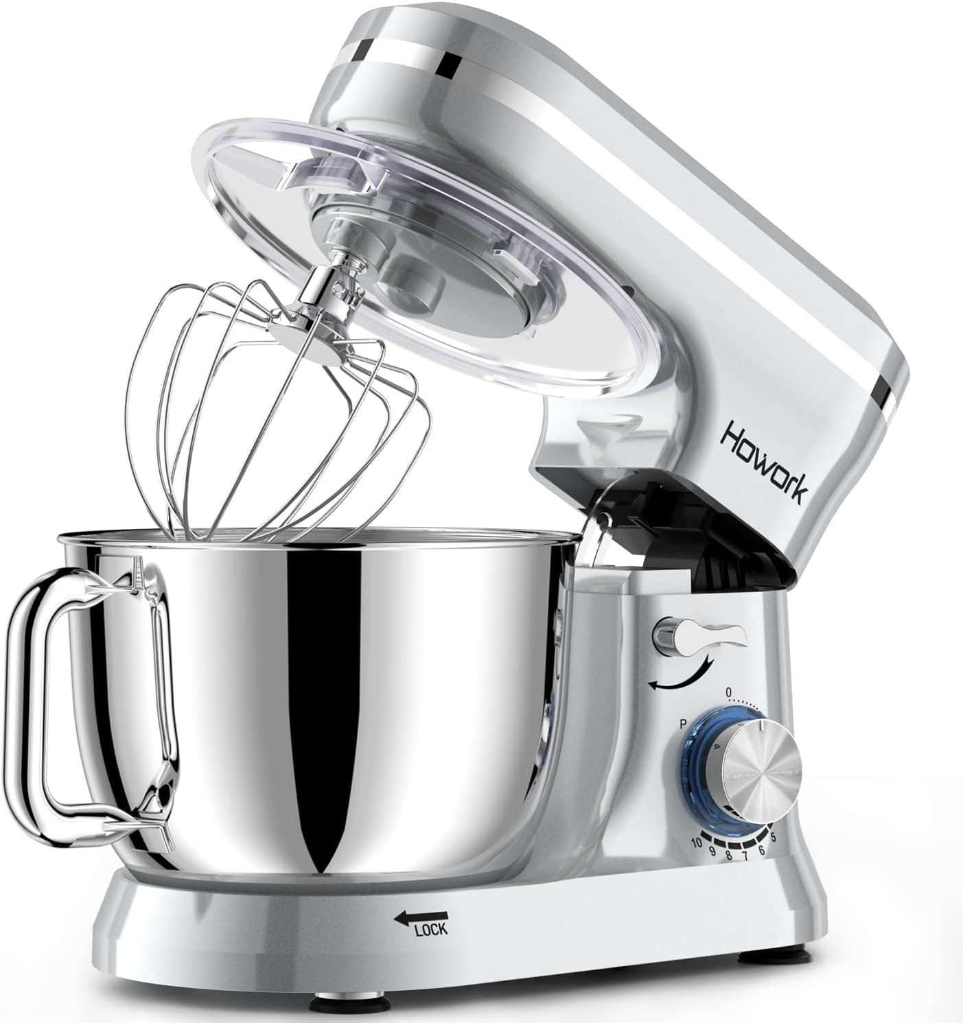 Howork Electric Stand Mixer,10+p Speeds With 6.5QT Stainless Steel Bowl,Dough Hook, Wire Whip  Beater,for Most Home Cooks,Silver Howork Electric Stand Mixer,10+p Speeds With 6.5QT Stainless Steel Bowl,Dough Hook, Wire Whip  Beater,for Most Home Cooks,Silver