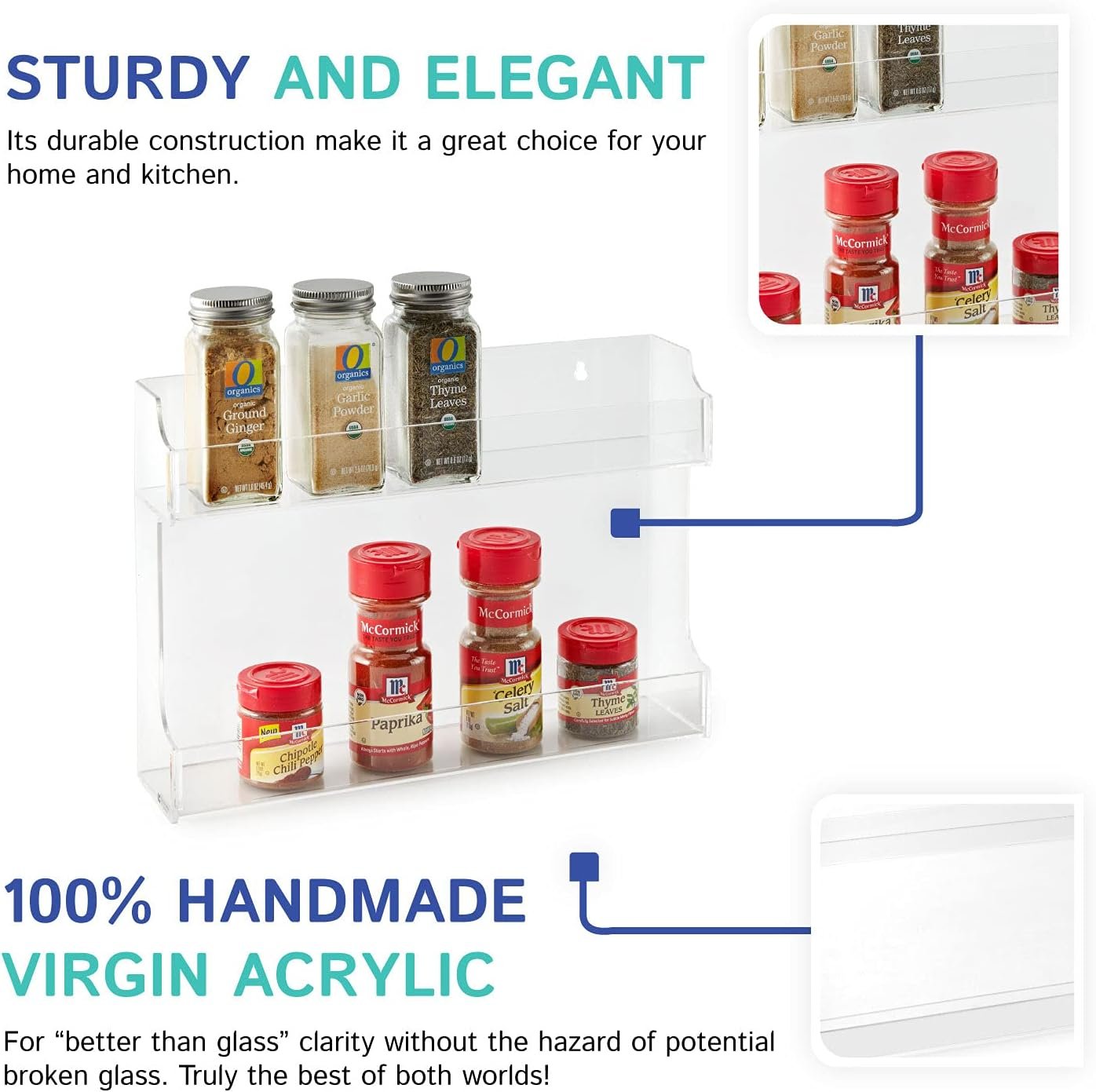 Huang Acrylic Clear Two Shelf Spice Rack Organizer, Cabinet Mount Potential