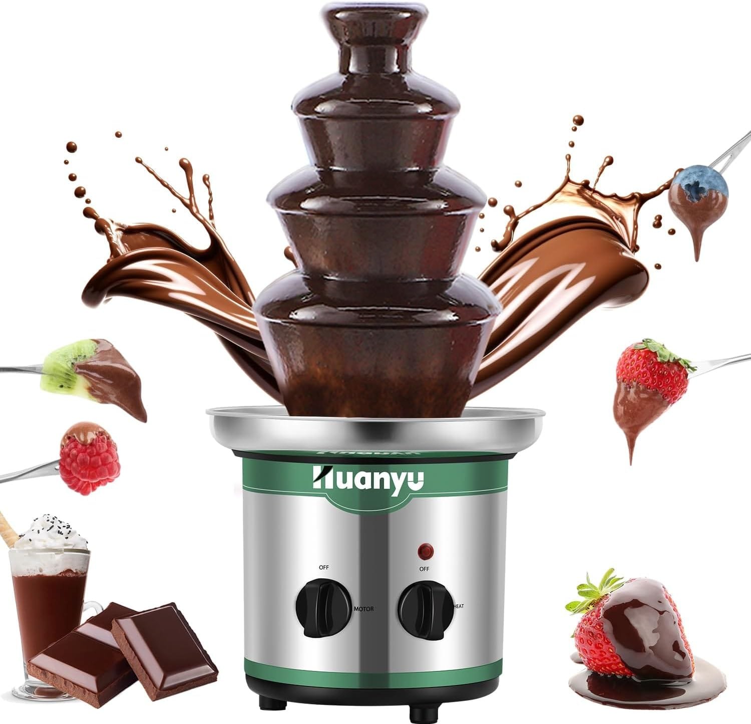 Huanyu Chocolate Fountain 4 Tier Hot Chocolate Fondue Fountain Machine Stainless Steel 18inch Melting Tower 3lbs Capacity for Chocolate Candy, Ranch, Nacho Cheese, Baby Shower, Birthday Celebration Huanyu Chocolate Fountain 4 Tier Hot Chocolate Fondue Fountain Machine Stainless Steel 18inch Melting Tower 3lbs Capacity for Chocolate Candy, Ranch, Nacho Cheese, Baby Shower, Birthday Celebration