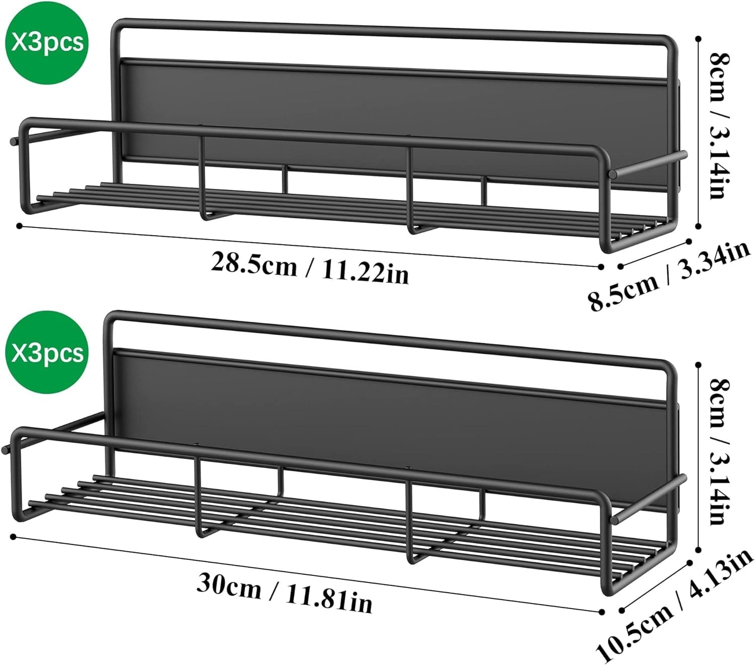 HuggieGems 4 Pack Magnetic Spice Rack Organizer for Refrigerator and Microwave Oven, Metal Fridge Shelf for Kitchen, Black