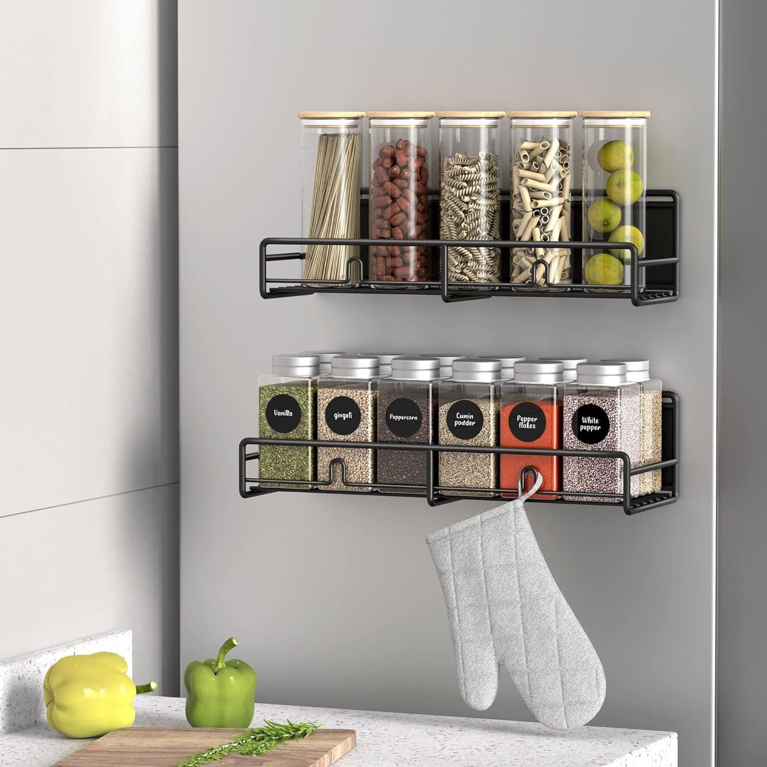 huggiegems-4-pack-magnetic-spice-rack-organizer-for-refrigerator-and-microwave-oven-metal-fridge-shelf-for-kitchen-black - Cooking Appliance World