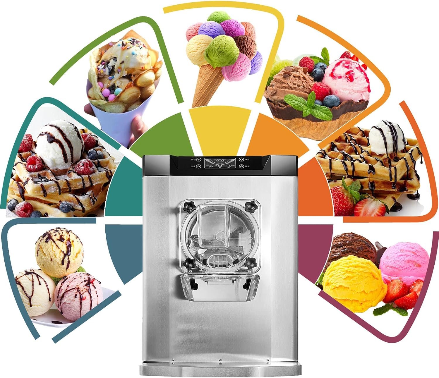 Ice Cream Machines automatic Hard Ice Cream Maker 16-20L/H Commercial Single Flavor Countertop Sorbet Batch Freezer Gelato Equipment Digging Ball Ice Cream Machine (110V, Meizhi Compressor)