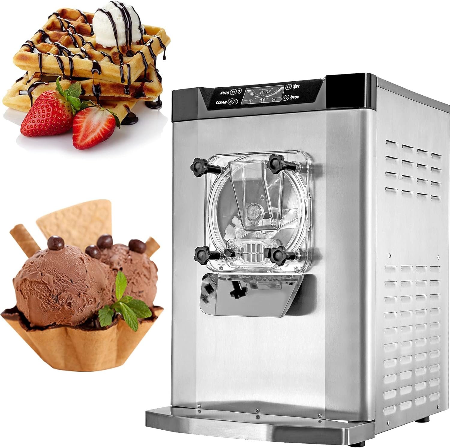 Ice Cream Machines automatic Hard Ice Cream Maker 16-20L/H Commercial Single Flavor Countertop Sorbet Batch Freezer Gelato Equipment Digging Ball Ice Cream Machine (110V, Meizhi Compressor)