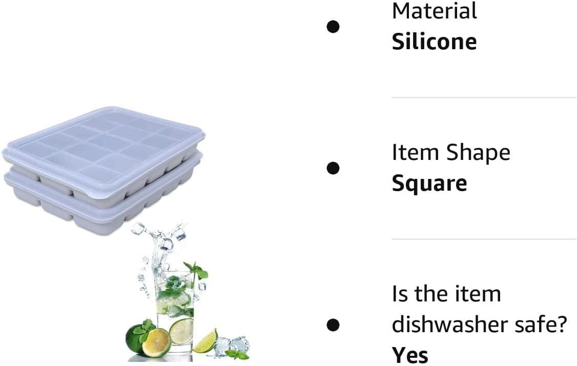 Ice Cube Trays Set of 2, Easy Release 15 Flexible Silicone Ice Cube Molds with Removable Lid Reusable Freezer Ice Trays Stackable for Whiskey, Baby Food, BPA Free (BAMBOO GREEN)