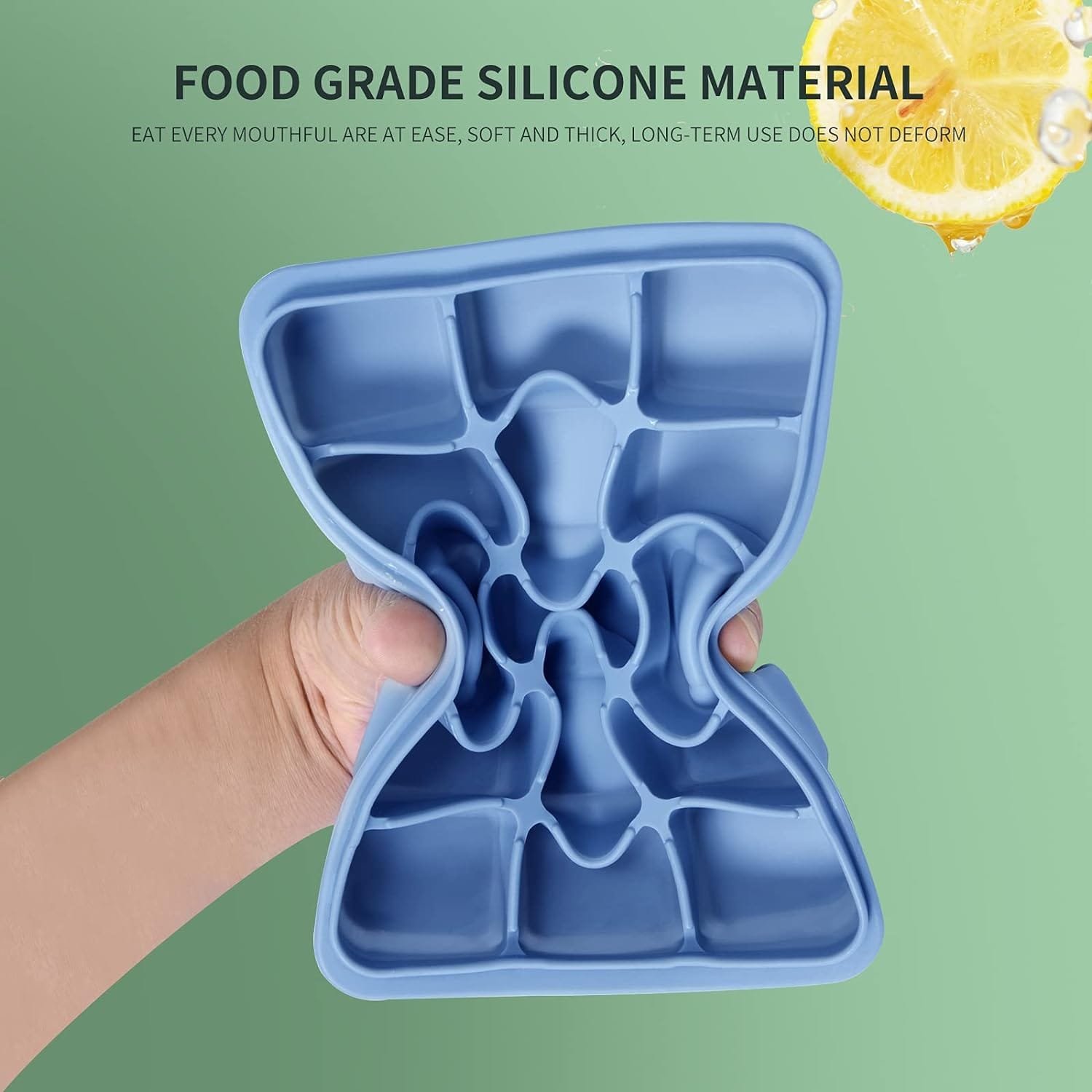 Ice Cube Trays Set of 2, Easy Release 15 Flexible Silicone Ice Cube Molds with Removable Lid Reusable Freezer Ice Trays Stackable for Whiskey, Baby Food, BPA Free (BAMBOO GREEN)