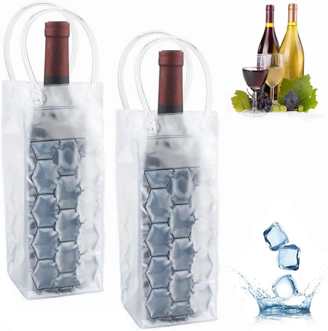 Ice Wine Bag, Wine Chiller, Wine Cooler Refrigerator, Wine Fridge, Wine Bottle Chiller Cooler for Red White Champagne or Sparkling. Gel Cooling Holder Freestanding Carrier Chilling. Set 2