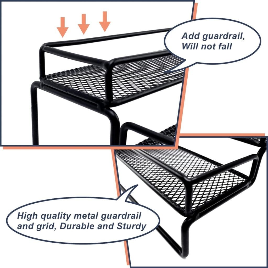 IFELS Spice Rack Organizer for Cabinet, 4 Tier Seasoning Organizer, Expandable Shelf,Step Storage Holder, Kitchen Cabinet Countertop,with Protection Railing, Metal (Black,2 PC)