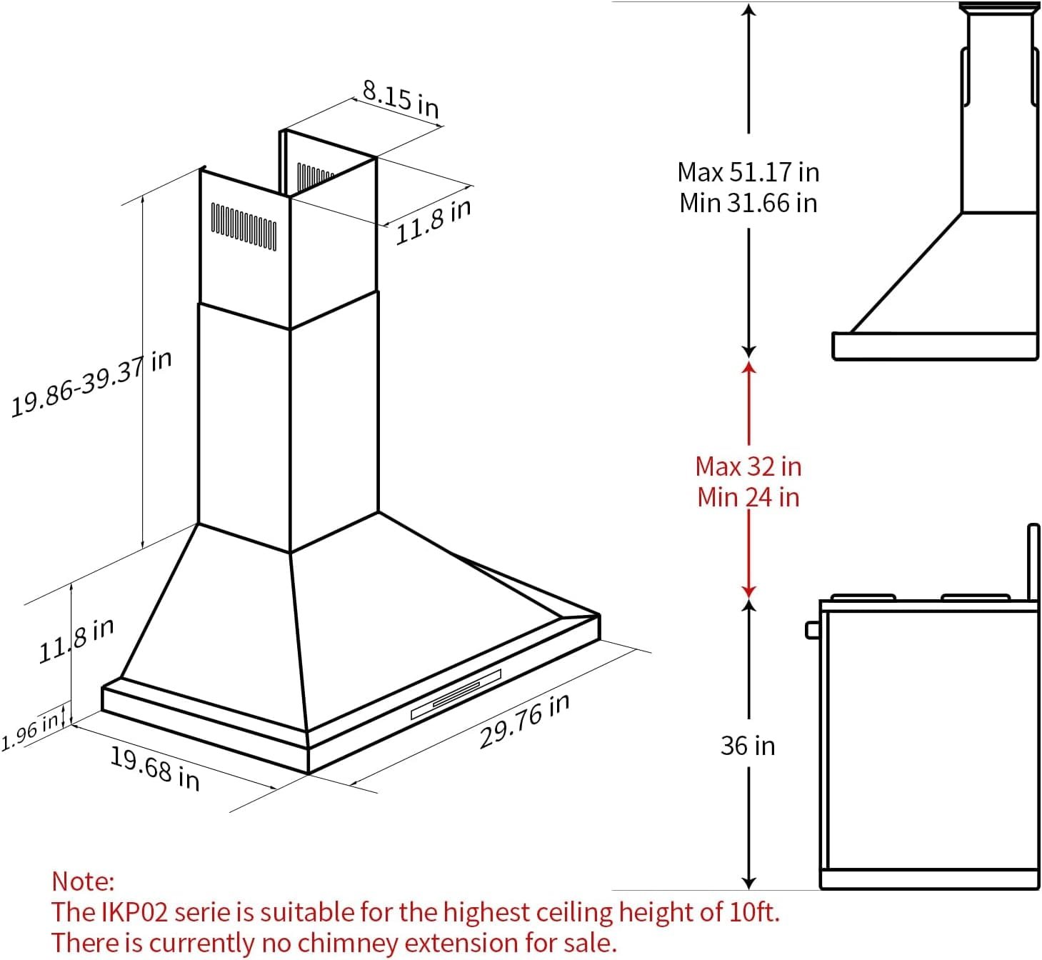 IKTCH 30 inch Black Wall Mount Range Hood, 900 CFM Ducted/Ductless Stainless Steel Vent Hood with Gesture Sensing  Touch Control Switch Panel, 2 Pcs Adjustable Lights(IKP02-30-BSS)
