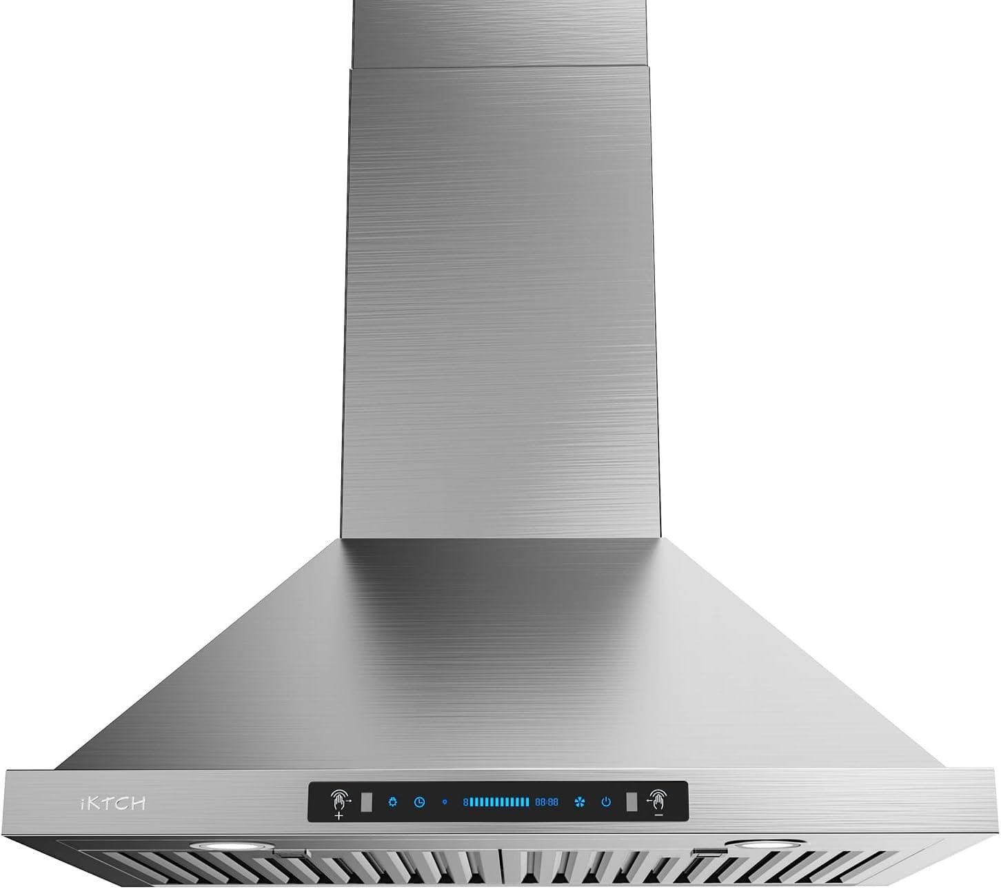 IKTCH 30 inch Black Wall Mount Range Hood, 900 CFM Ducted/Ductless Stainless Steel Vent Hood with Gesture Sensing  Touch Control Switch Panel, 2 Pcs Adjustable Lights(IKP02-30-BSS)
