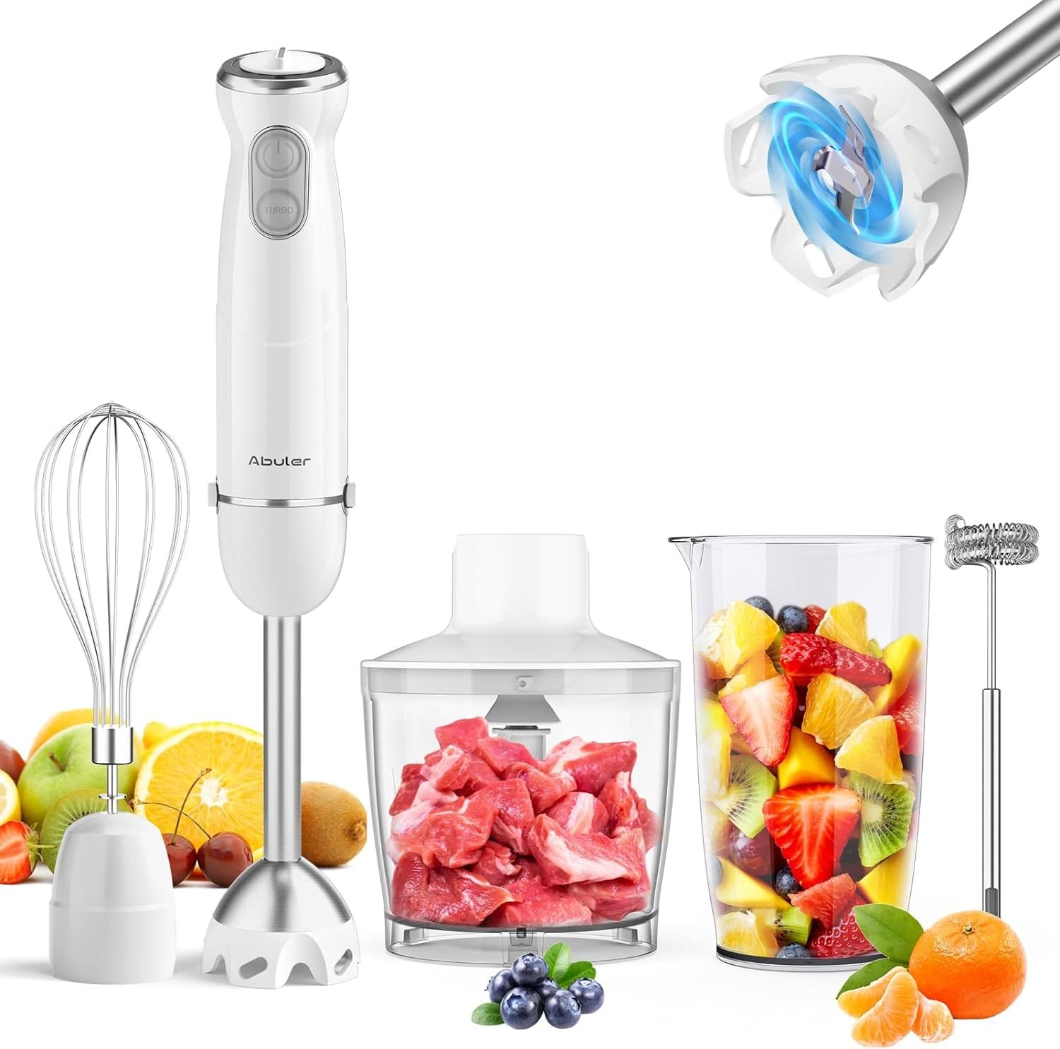 Immersion Blender Handheld, 800W Scratch Resistant Hand Blender, Abuler 5 in 1 Emulsifier Blender Mixer, BPA-Free 12 Speed Stick Blender, Beaker, Chopper, Whisk, Frother, for Soup, Sauce (Black)