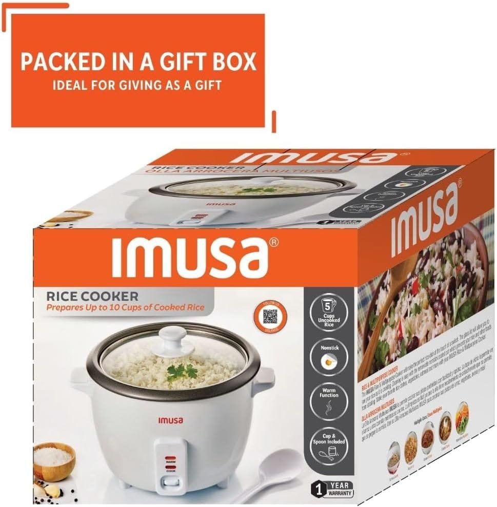 IMUSA USA GAU-00013 Electric Nonstick Rice Cooker 8-Cup (Uncooked) 16-Cup (Cooked), White