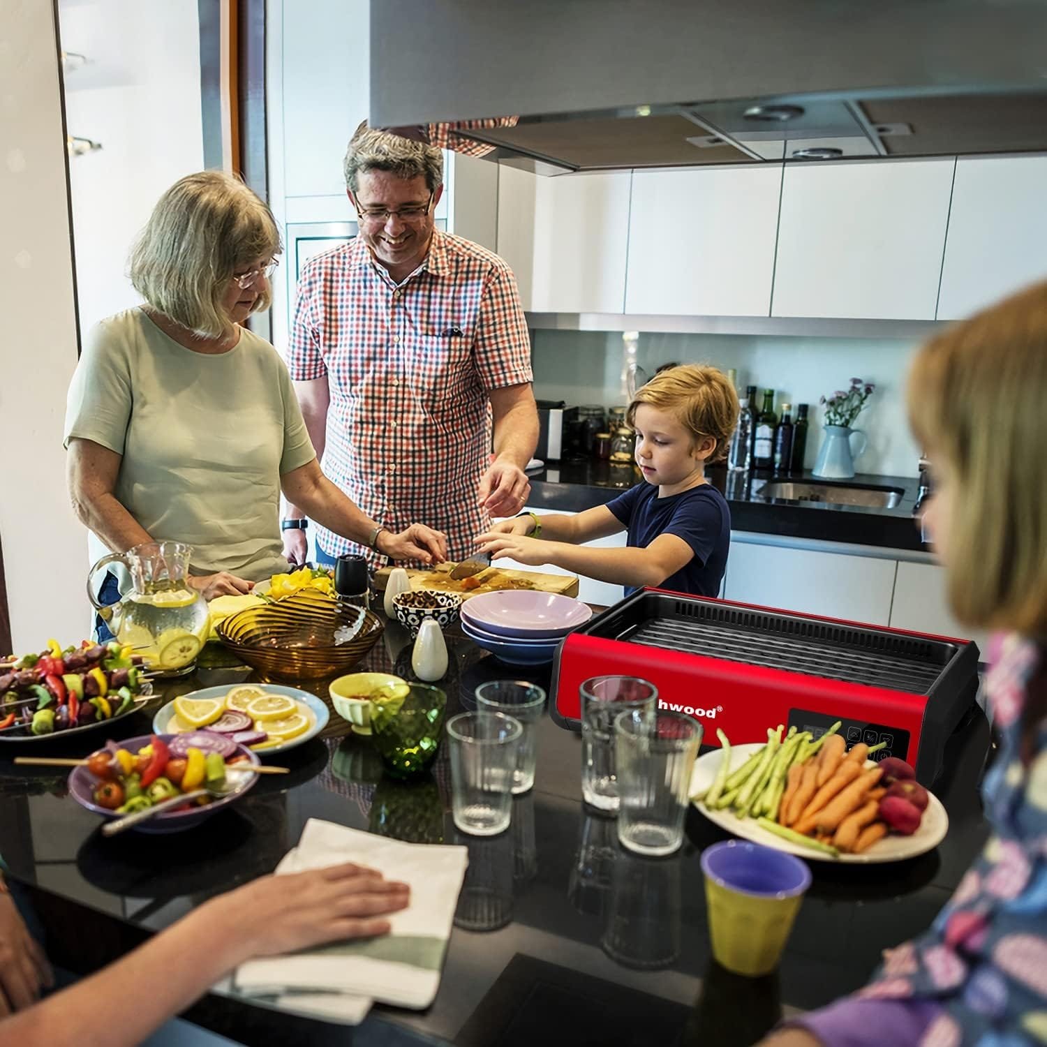 Indoor Smokeless Grill, Techwood 1500W Electric Indoor Grill with Tempered Glass Lid, Portable Non-stick BBQ Korean Grill, Turbo Smoke Extractor Technology, Drip Tray Double Removable Plate, Black