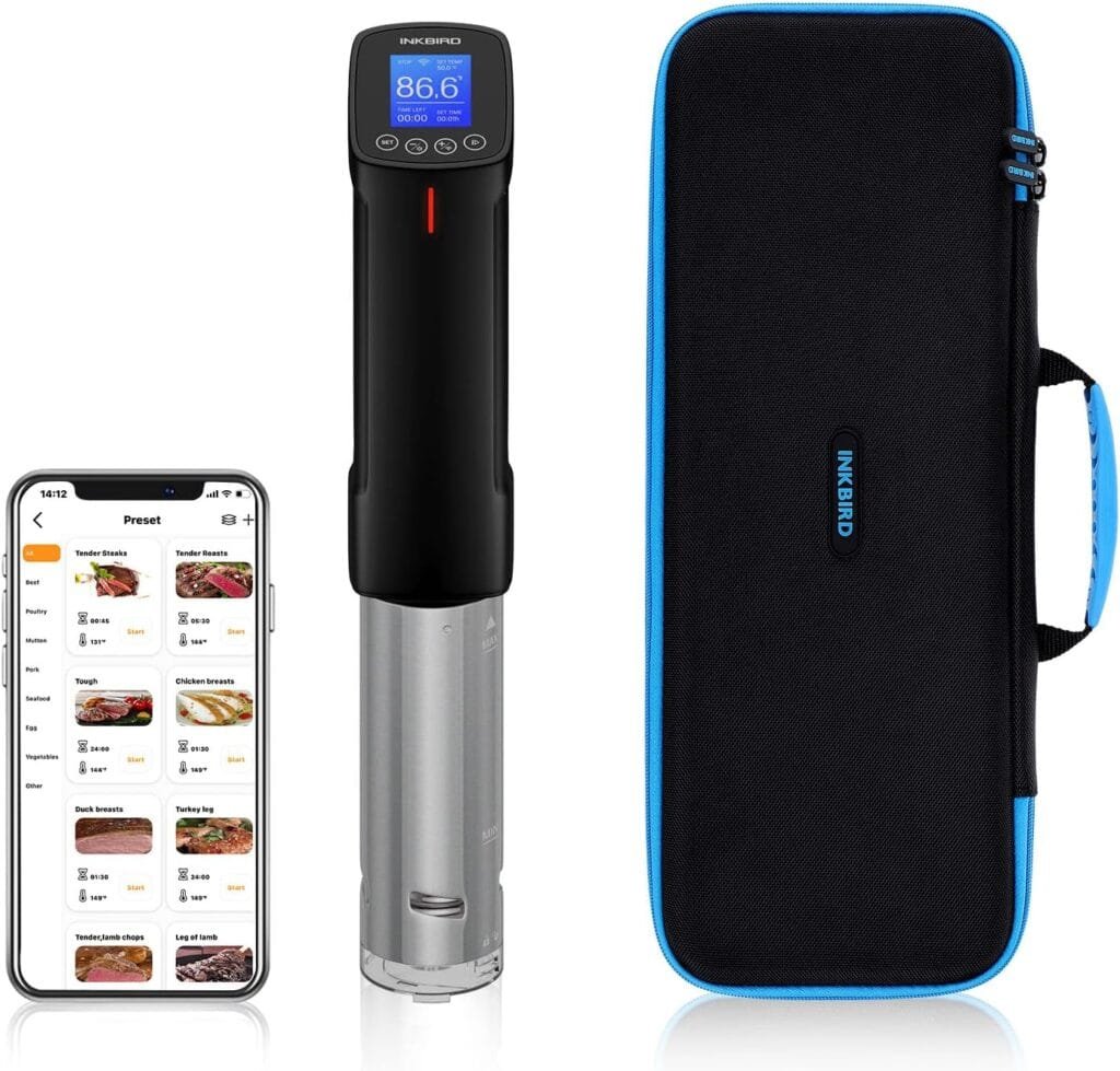 Inkbird WIFI Sous Vide Machine ISV-100W| 1000W Sous-Vide Cooker Immersion Circulator with 14 Preset Recipes on APP and Thermal Immersion, Fast-Heating with Timer (ISV-100W+Case Bag) Inkbird WIFI Sous Vide Machine ISV-100W| 1000W Sous-Vide Cooker Immersion Circulator with 14 Preset Recipes on APP and Thermal Immersion, Fast-Heating with Timer (ISV-100W+Case Bag)