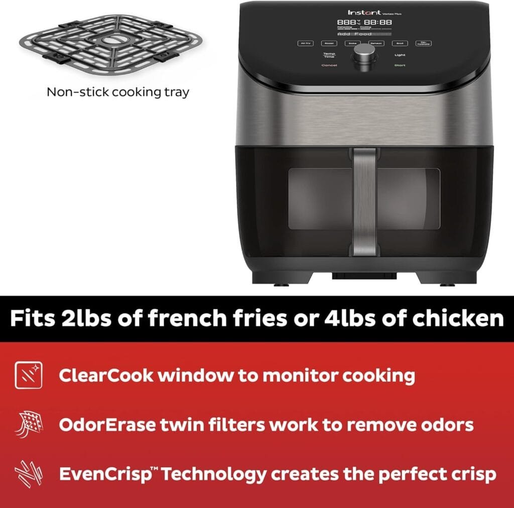 Instant Vortex Pro 10QT ClearCook Air Fryer, Clear Windows, Custom Programming, 9-in-1 Functions, Crisp, Broil, Toast, Roast, Dehydrate, Bake, Proof, Rotesserie, from the Makers of Instant Pot