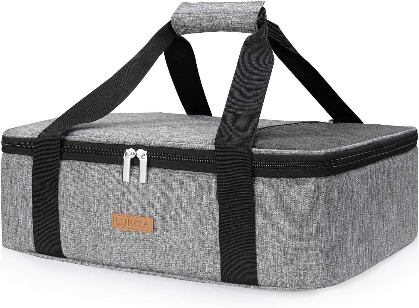 Insulated Casserole Carrier for Hot or Cold Food, Lasagna Lugger Tote for Potluck Parties/Picnic/Cookouts, Fits 9x13 Baking Dish, Grey
