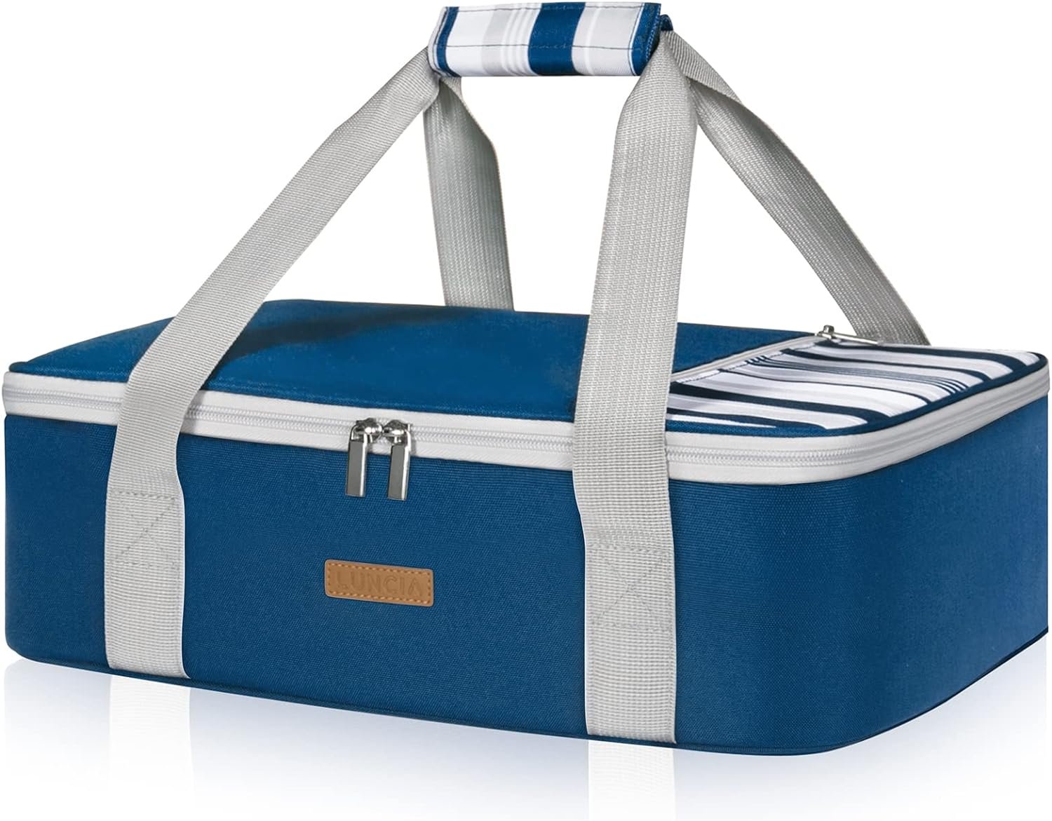 Insulated Casserole Carrier for Hot or Cold Food, Lasagna Lugger Tote for Potluck Parties/Picnic/Cookouts, Fits 9x13 Baking Dish, Grey