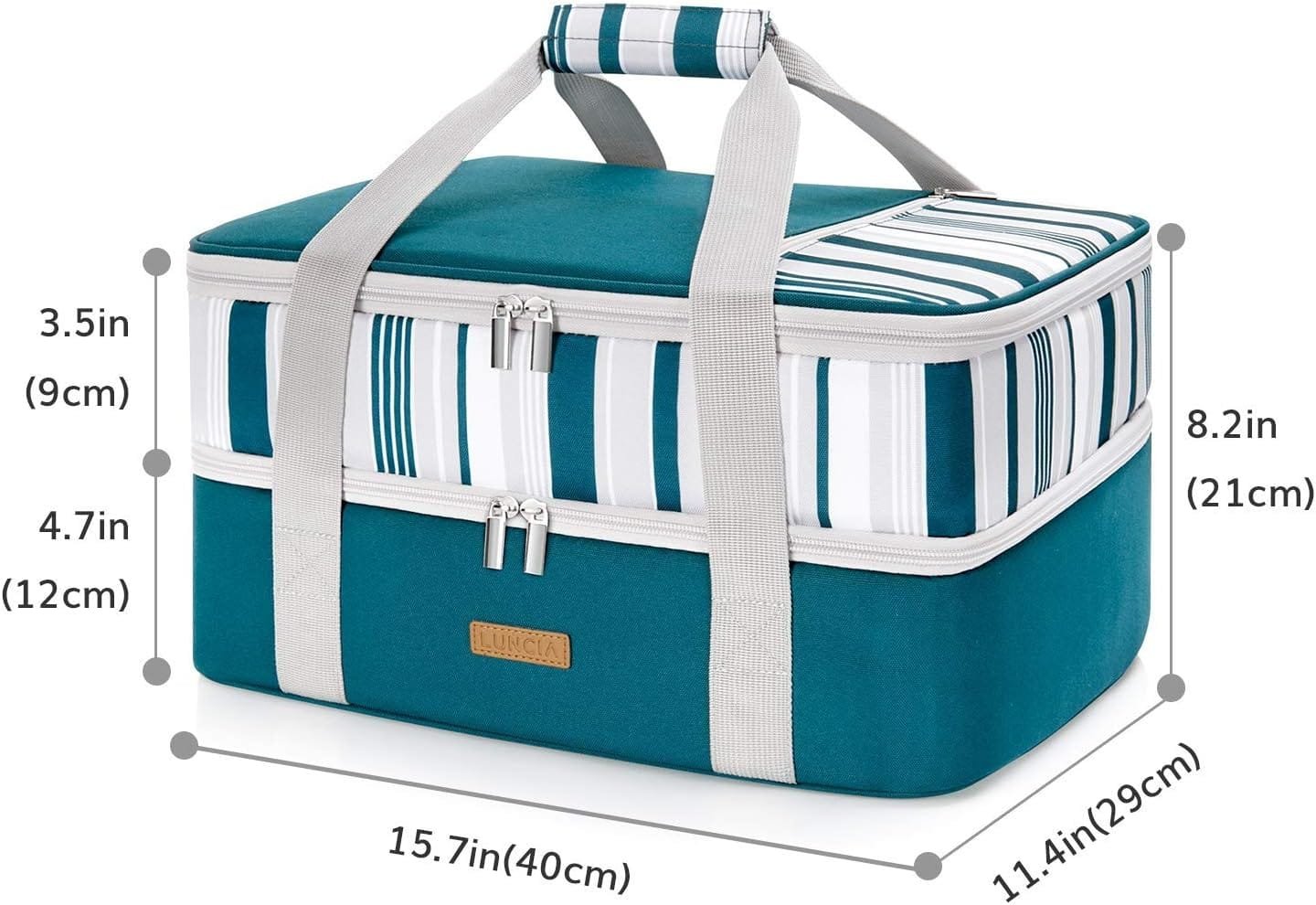 Insulated Casserole Carrier for Hot or Cold Food, Lasagna Lugger Tote for Potluck Parties/Picnic/Cookouts, Fits 9x13 Baking Dish, Grey