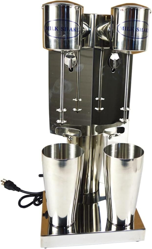 INTBUYING Dual Head Milkshake Machine Stainless Steel Milk Shake Machine 2 Speed with Mixing Cup, Smoothie Mixer Blender Cocktail Mixer Maker Commercial Milkshake Mixer