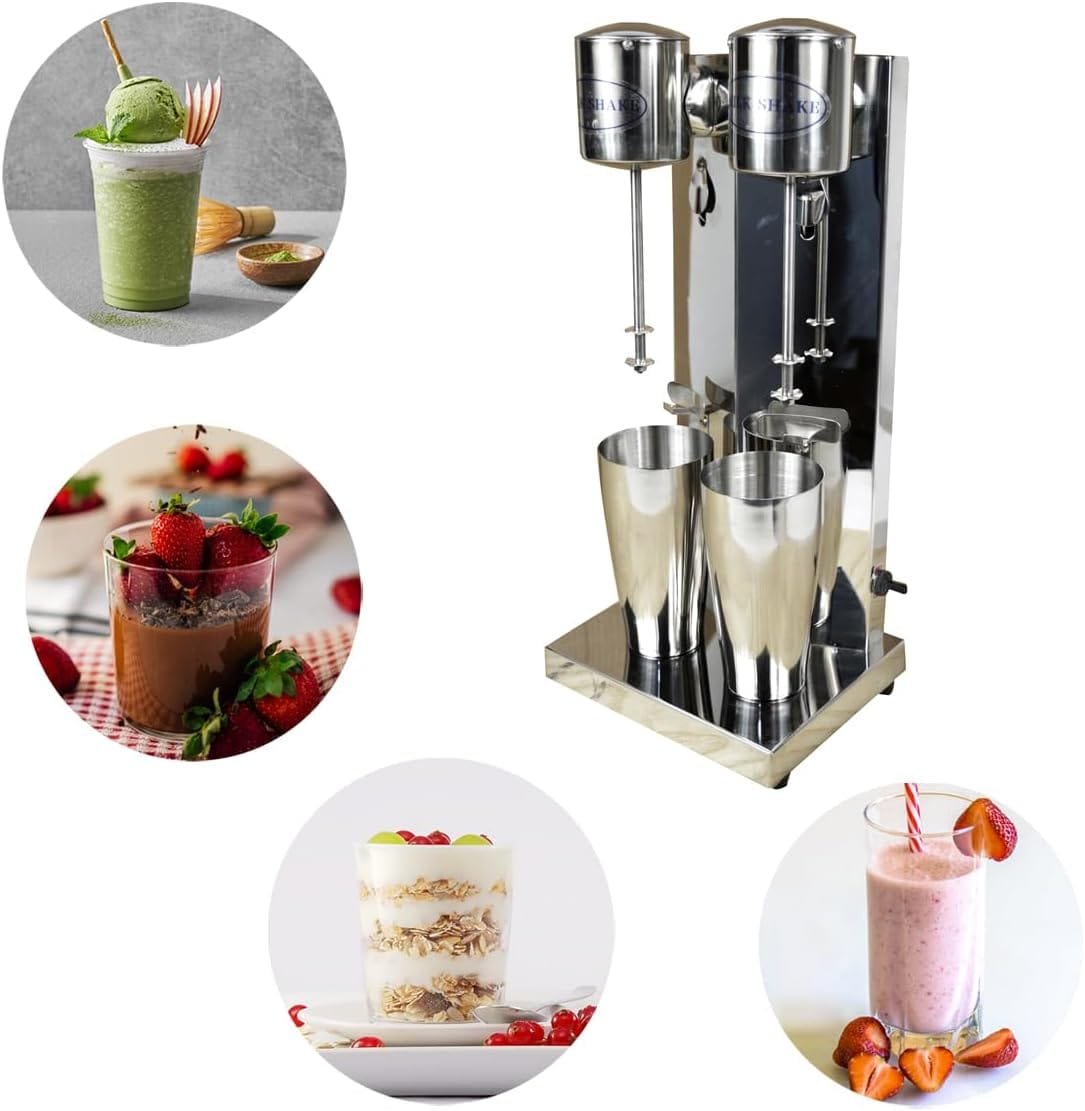 INTBUYING Dual Head Milkshake Machine Stainless Steel Milk Shake Machine 2 Speed with Mixing Cup, Smoothie Mixer Blender Cocktail Mixer Maker Commercial Milkshake Mixer