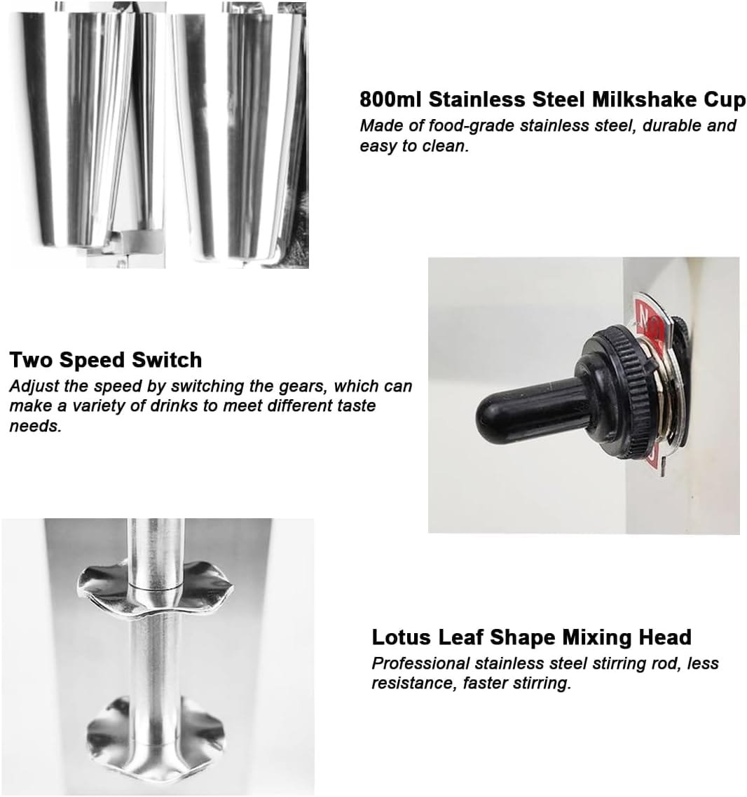 INTBUYING Dual Head Milkshake Machine Stainless Steel Milk Shake Machine 2 Speed with Mixing Cup, Smoothie Mixer Blender Cocktail Mixer Maker Commercial Milkshake Mixer
