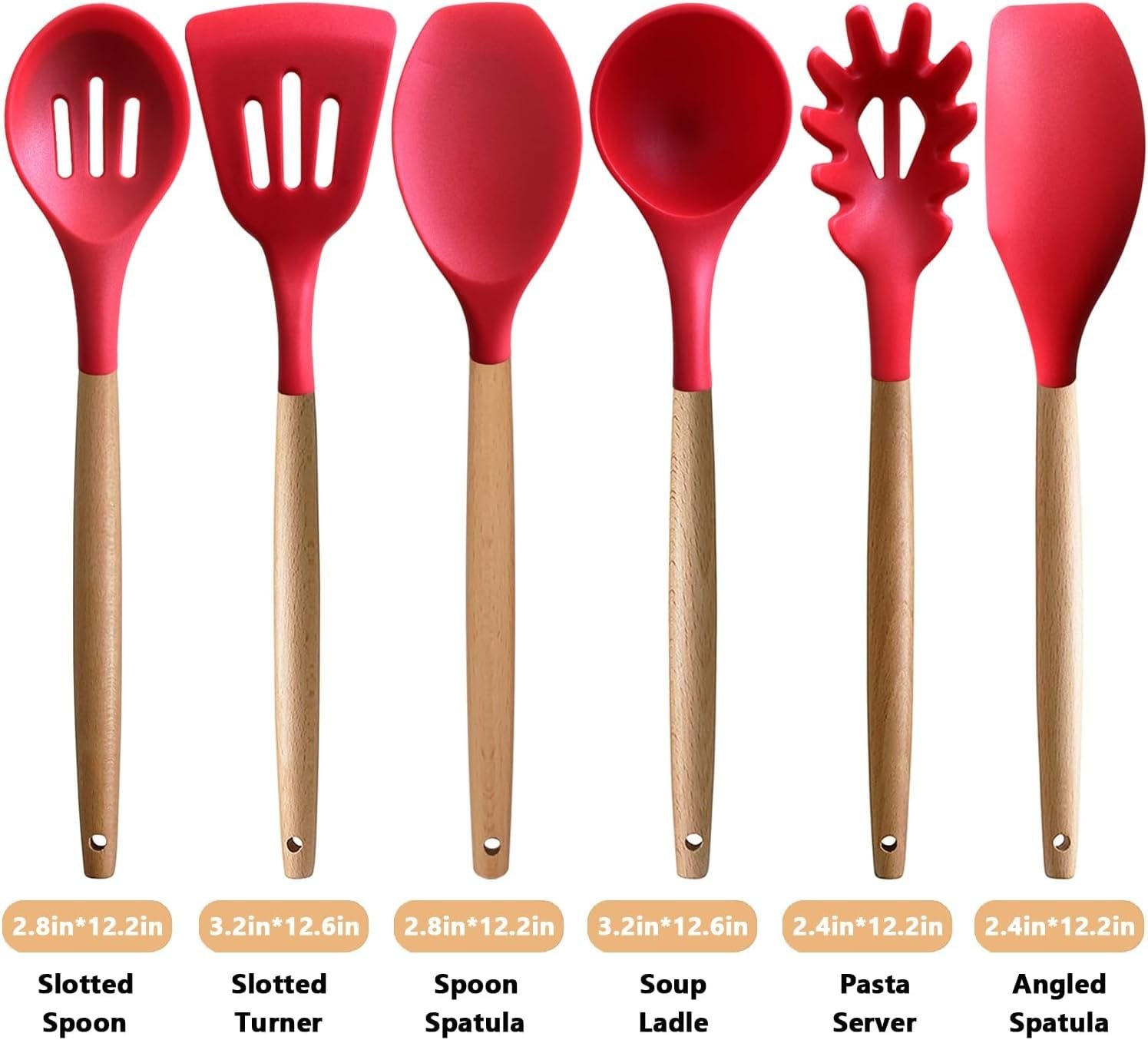 IOCBYHZ Silicone Kitchen Utensils Set of 6, Cooking Utensils Set with Heat Resistant Wooden Handle, Nonstick Silicone Spatula Set, Kitchen Gadgets Utensil Set for Cookware  Baking, Home Kitchen Tools IOCBYHZ Silicone Kitchen Utensils Set of 6, Cooking Utensils Set with Heat Resistant Wooden Handle, Nonstick Silicone Spatula Set, Kitchen Gadgets Utensil Set for Cookware  Baking, Home Kitchen Tools