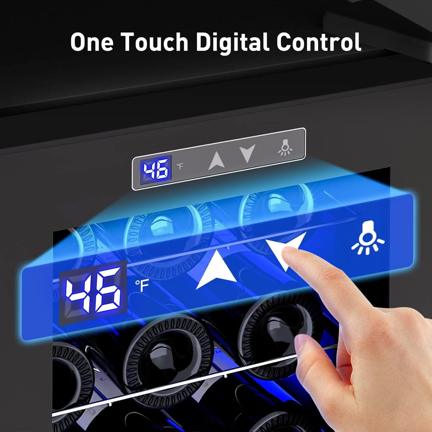 IsEasy Wine Cooler Refrigerator 12 Bottle Mini Wine Fridge Freestanding For Red, White, Champagne Wine Cellar with 46F-66F Digital Temperature Control, Double-Layer Tempered Glass Door