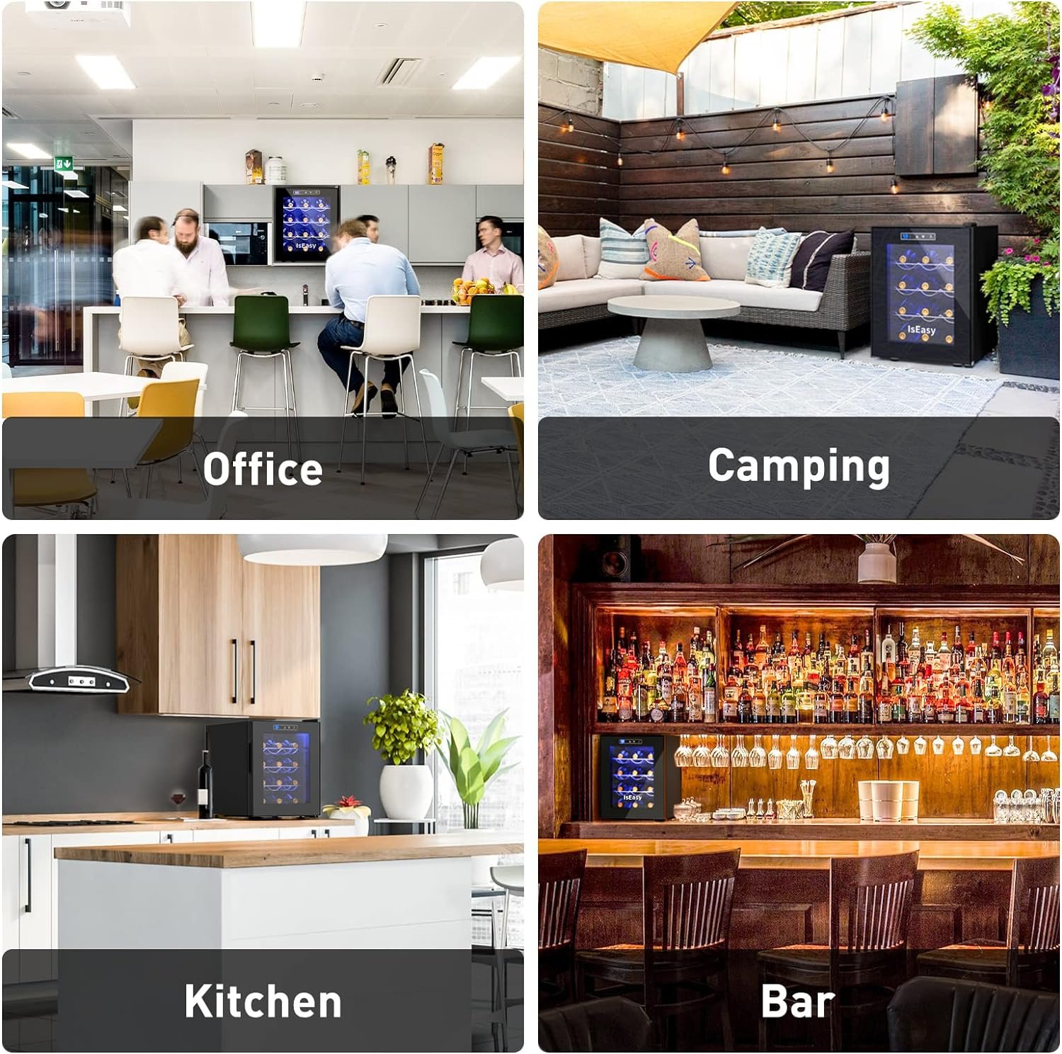 IsEasy Wine Cooler Refrigerator 12 Bottle Mini Wine Fridge Freestanding For Red, White, Champagne Wine Cellar with 46F-66F Digital Temperature Control, Double-Layer Tempered Glass Door