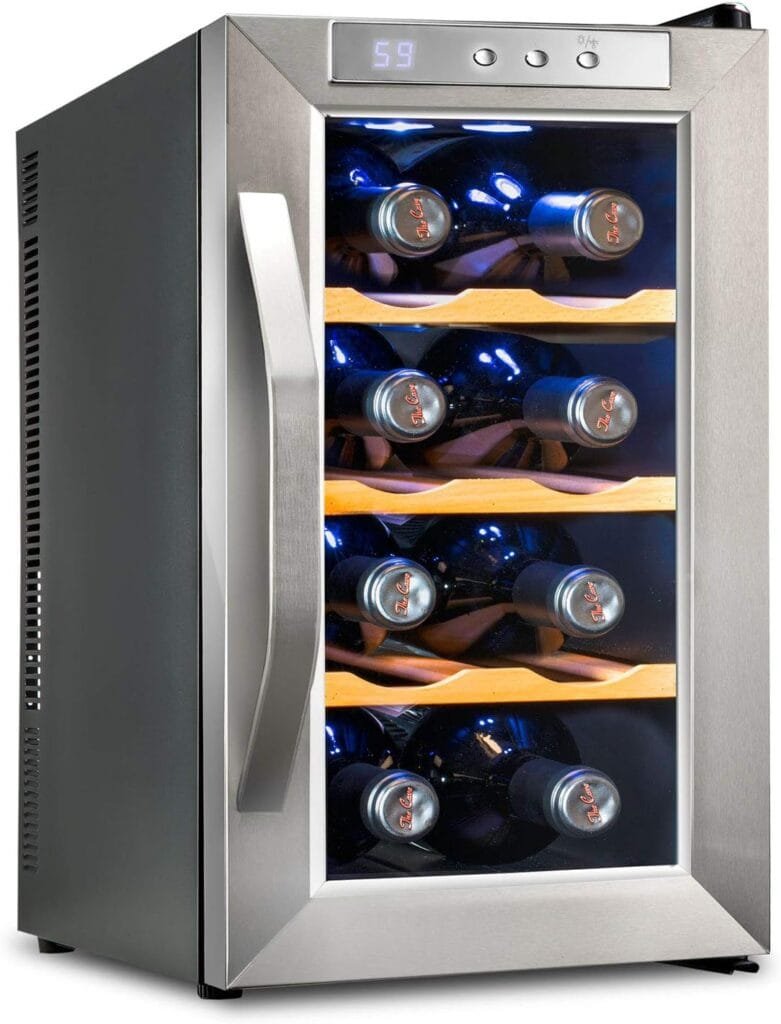 Ivation 12 Bottle Red And White Wine Thermoelectric Wine Cooler/Chiller Counter Top Wine Cellar with Digital Temperature Display, Freestanding Refrigerator Smoked Glass Door Quiet Operation Fridge Ivation 12 Bottle Red And White Wine Thermoelectric Wine Cooler/Chiller Counter Top Wine Cellar with Digital Temperature Display, Freestanding Refrigerator Smoked Glass Door Quiet Operation Fridge