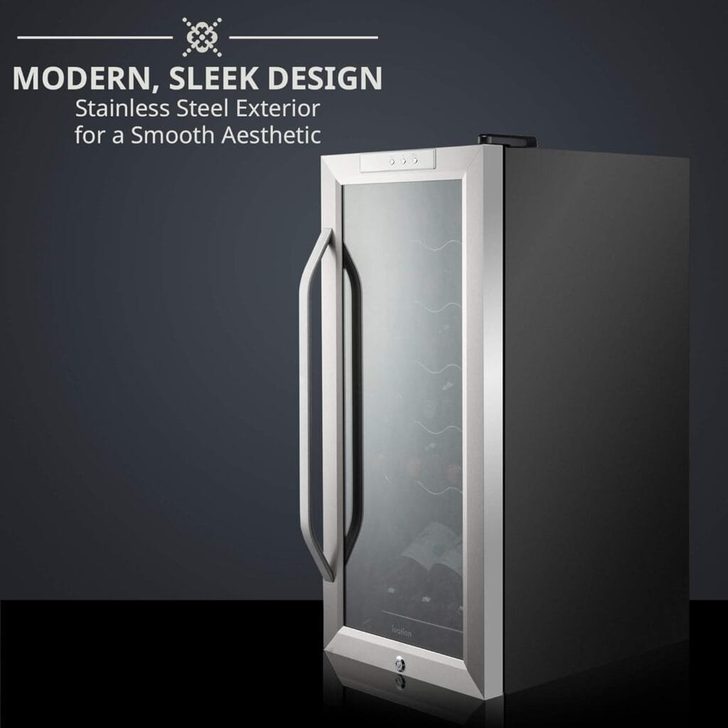 Ivation 18-Bottle Compressor Wine Cooler Refrigerator with Lock, Temperature Control, Glass Door - For Red, White, Champagne, Sparkling Wine