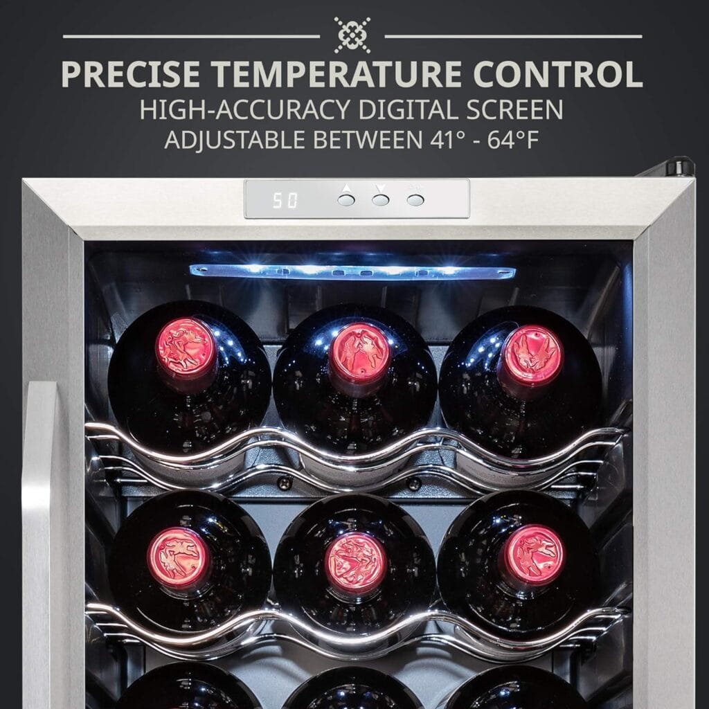 Ivation 18-Bottle Compressor Wine Cooler Refrigerator with Lock, Temperature Control, Glass Door - For Red, White, Champagne, Sparkling Wine