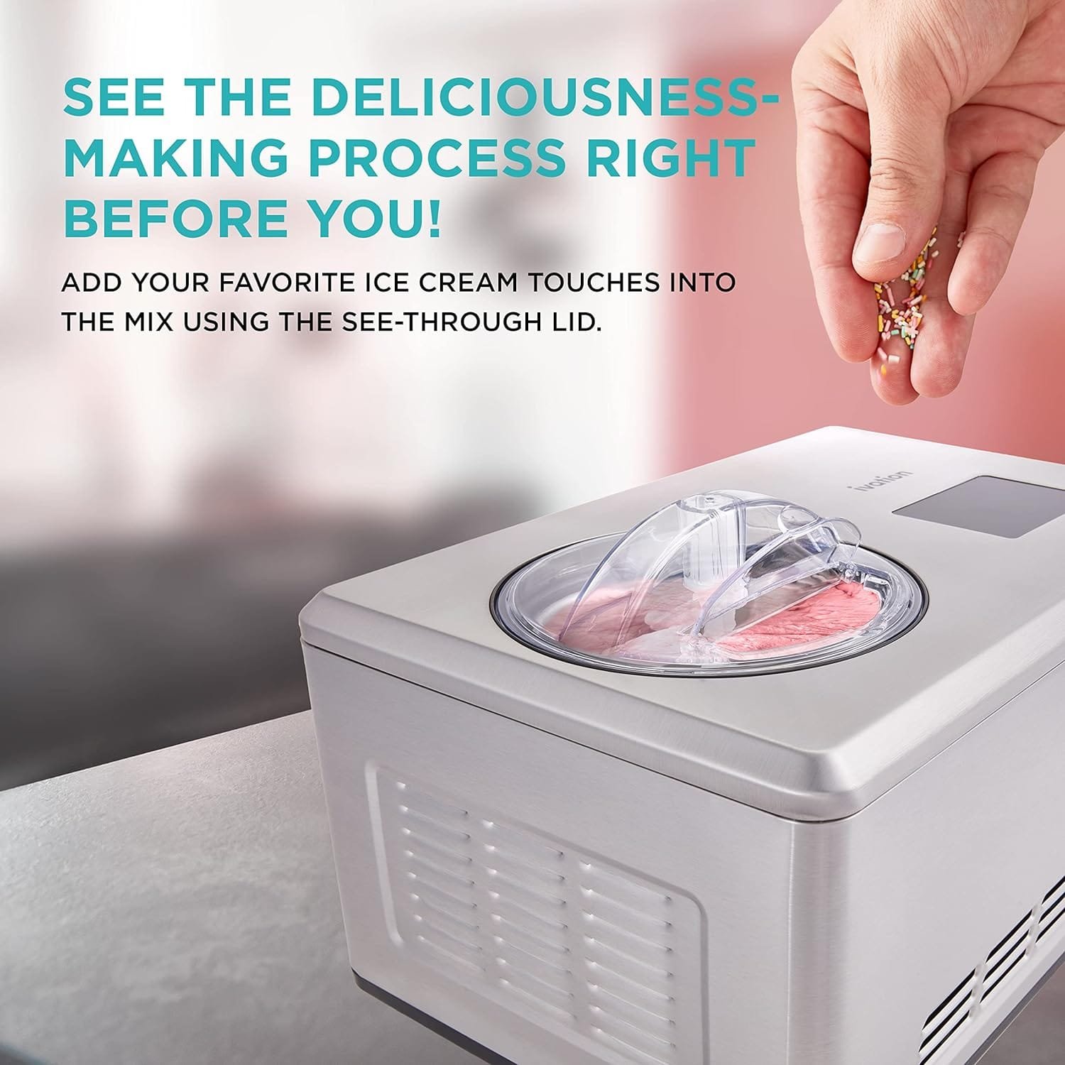 Ivation Automatic Ice Cream Maker Machine, No Pre-freezing Necessary with Built-in Compressor, Stainless Steel Gelato  Yogurt Machine, LCD Touchscreen Control, 2 Qt Ivation Automatic Ice Cream Maker Machine, No Pre-freezing Necessary with Built-in Compressor, Stainless Steel Gelato  Yogurt Machine, LCD Touchscreen Control, 2 Qt