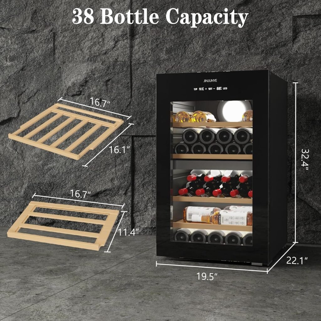 JINJUNYE 6 Bottle Wine Cooler, Wine Fridge Small with Digital Temperature Control, 46-66℉, Countertop Wine Cooler Refrigerator, Mini Freestanding Wine Cellars Glass Door, Gift for Wine Lover