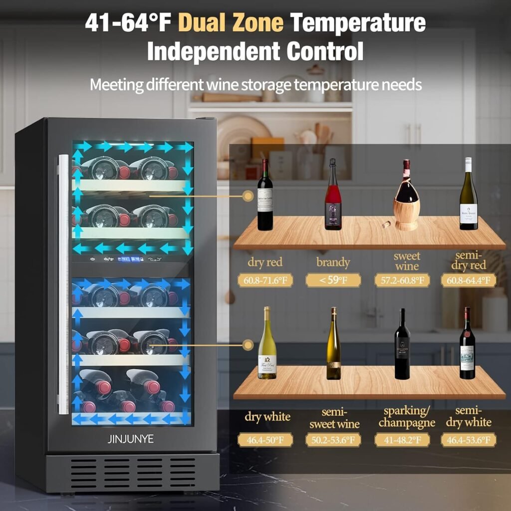 JINJUNYE 6 Bottle Wine Cooler, Wine Fridge Small with Digital Temperature Control, 46-66℉, Countertop Wine Cooler Refrigerator, Mini Freestanding Wine Cellars Glass Door, Gift for Wine Lover