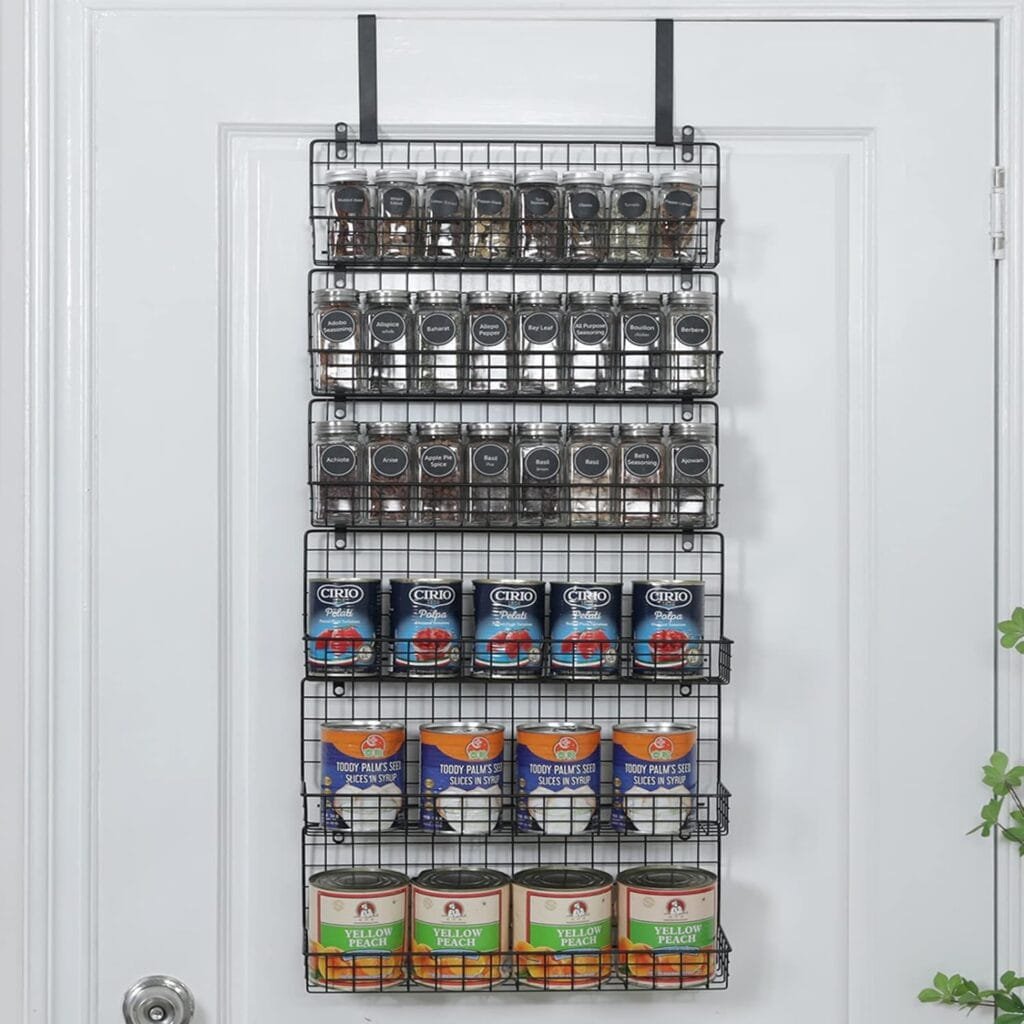 JKsmart 6-Tier Spice Rack Organizer with Door Hook, Wall Mounted  Over the Door Spice Racks for Kitchen Pantry Door Cabinet, Two Size, Large Capacity, Black